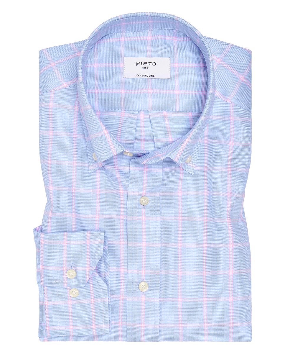 Camisa de hombre casual manga larga cuadros - Mirto - Azul claro Azul claro-3