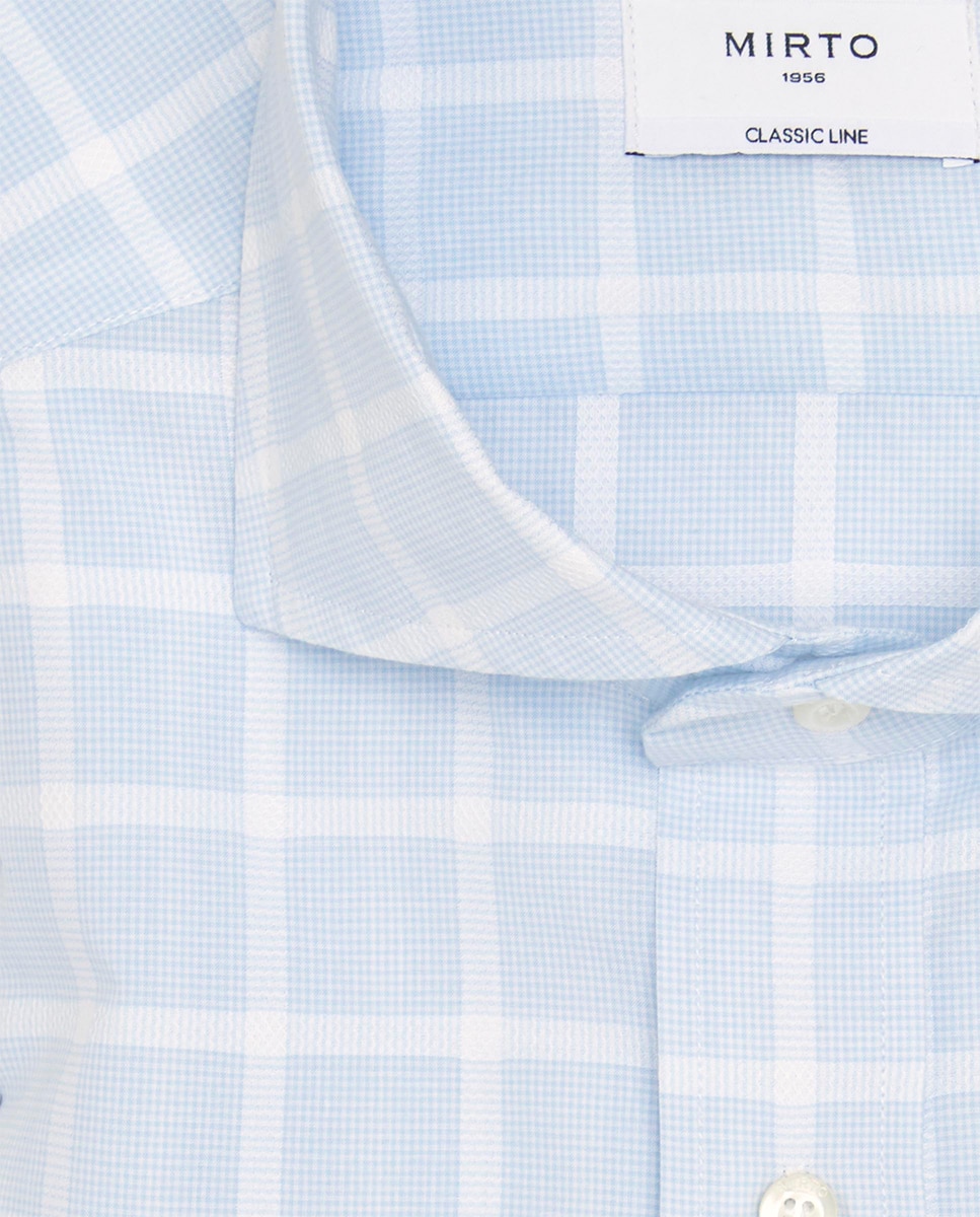 Camisa Casual de Manga Comprida aos Quadrados em Relevo Azul-claro-4