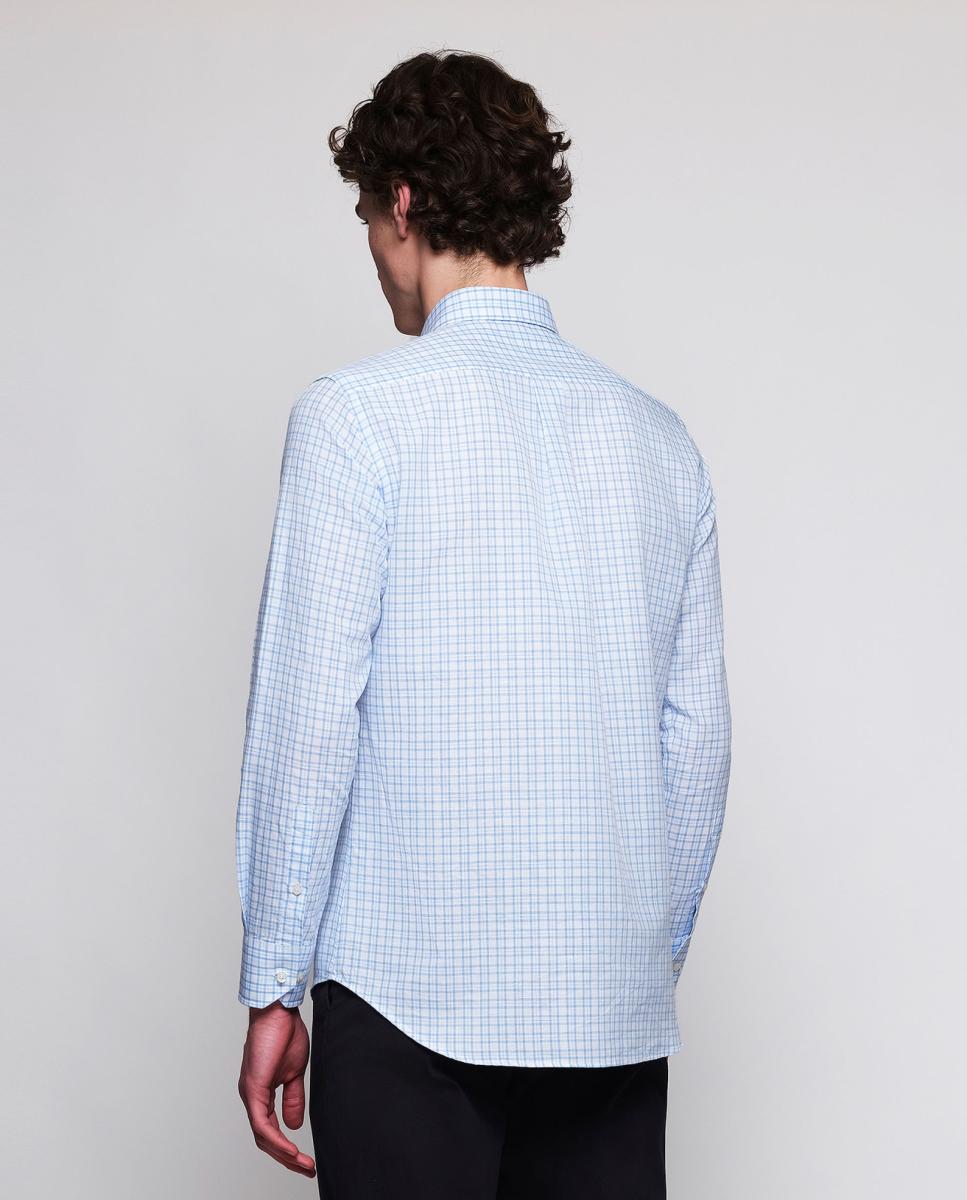 Camisa Casual de Manga Comprida aos Quadrados Azul-claro-2