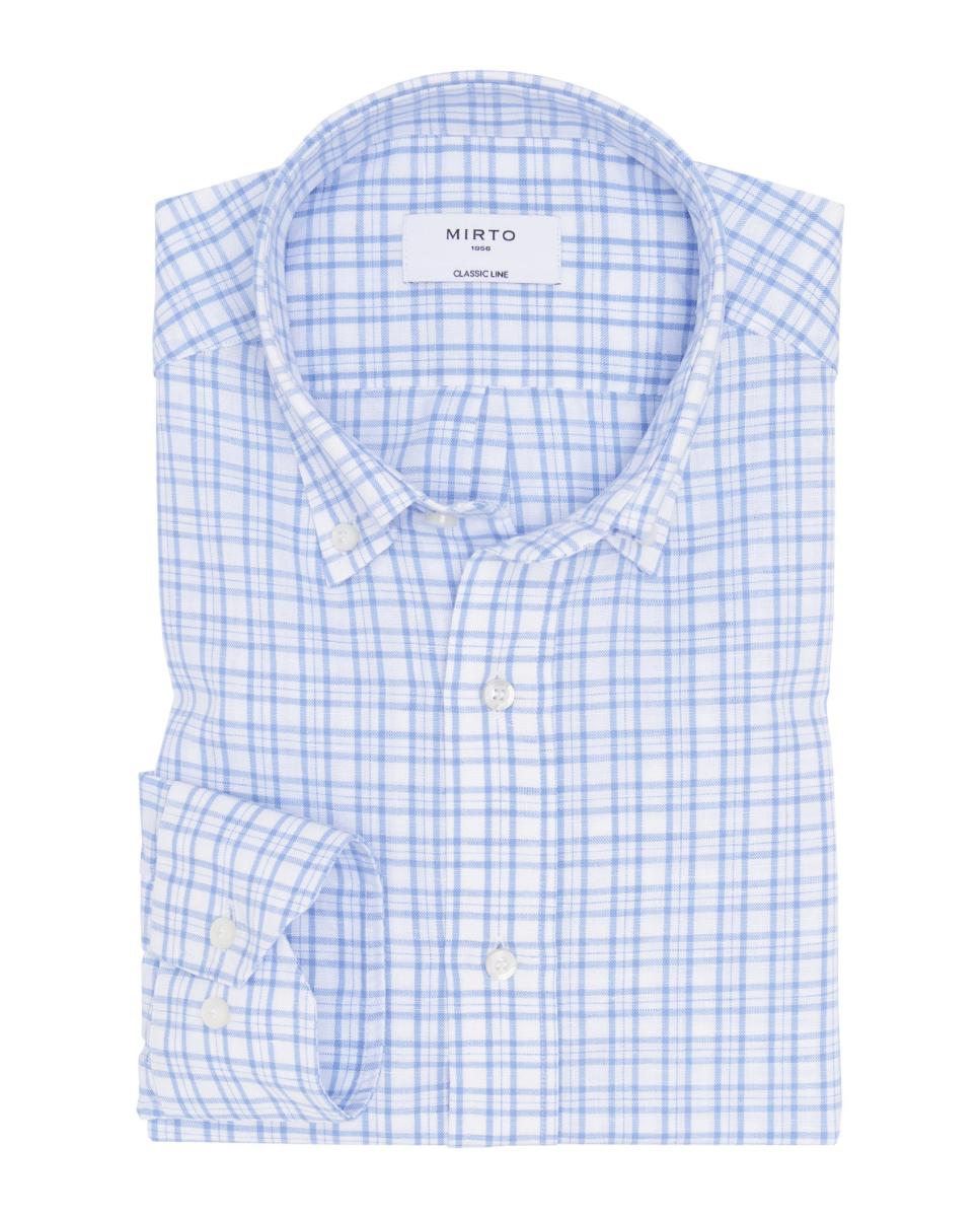 Camisa Casual de Manga Comprida aos Quadrados Azul-claro-3