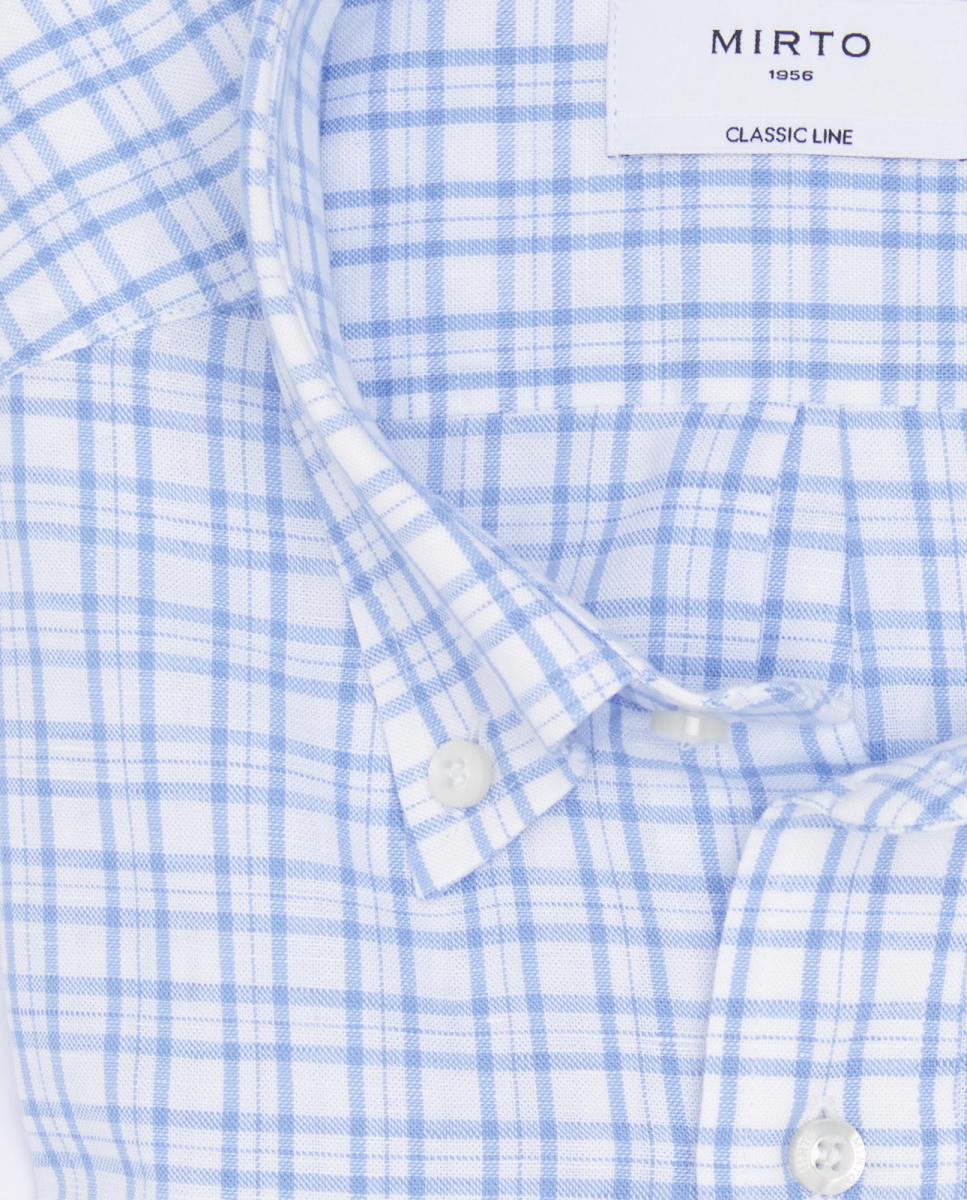 Camisa Casual de Manga Comprida aos Quadrados Azul-claro-4