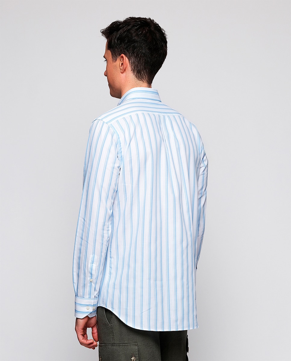 Camisa Casual às Riscas com Manga Comprida Azul-claro-2
