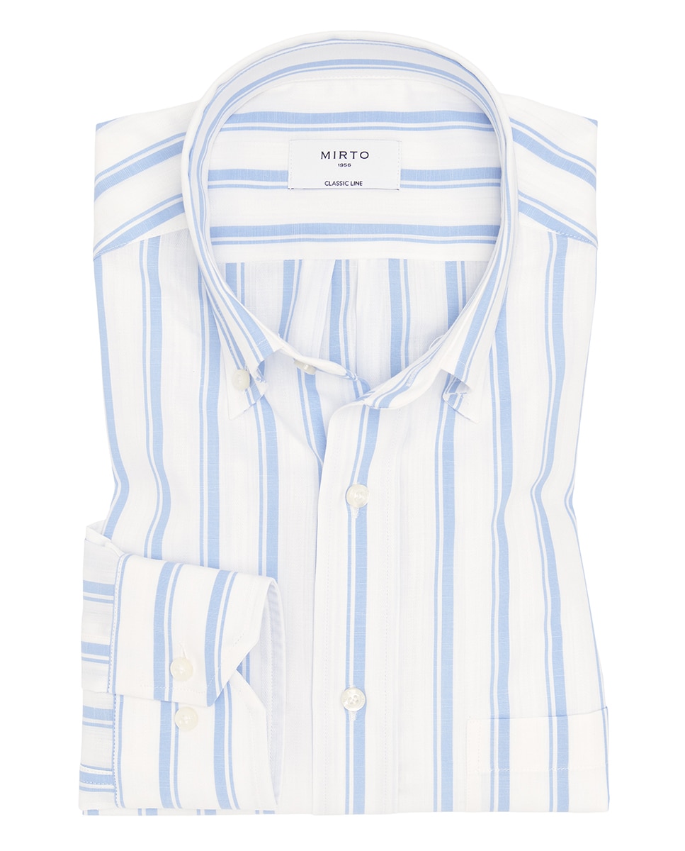 Camisa Casual às Riscas com Manga Comprida Azul-claro-3