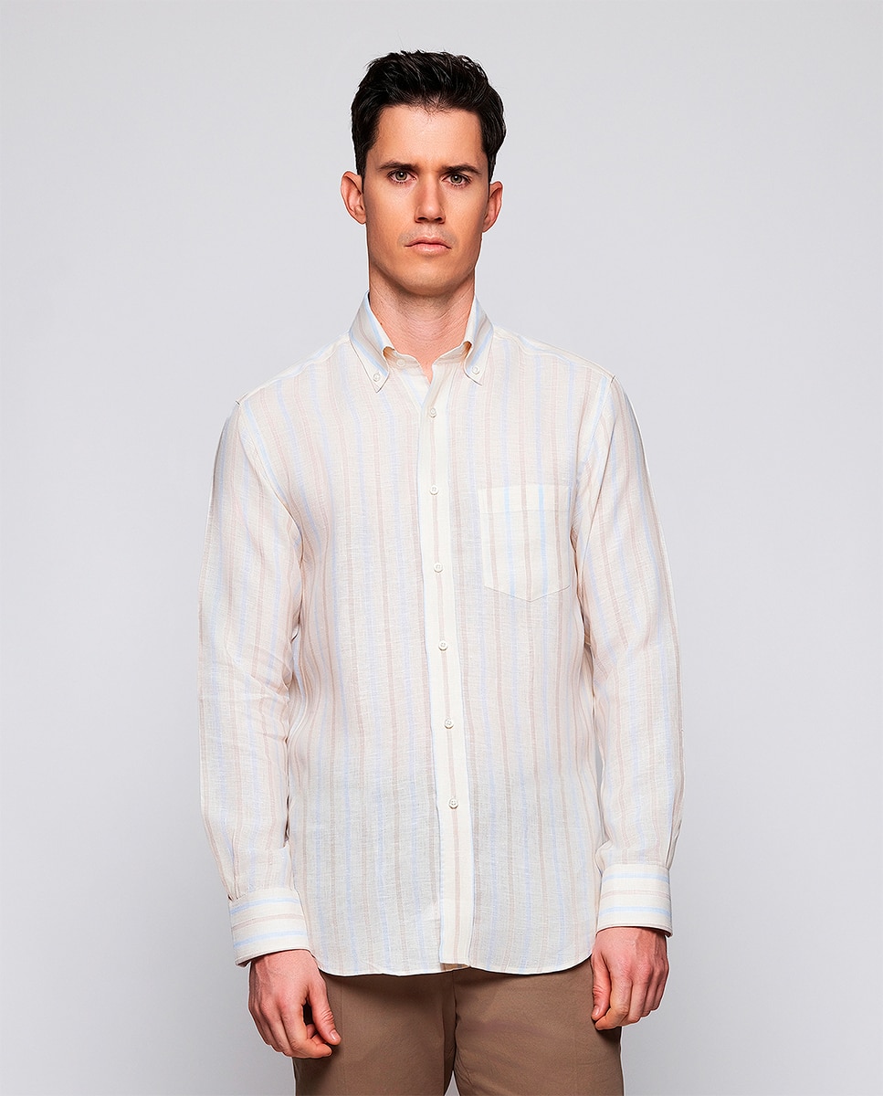 Imagem 0 de Camisa Casual às Riscas com Manga Comprida
