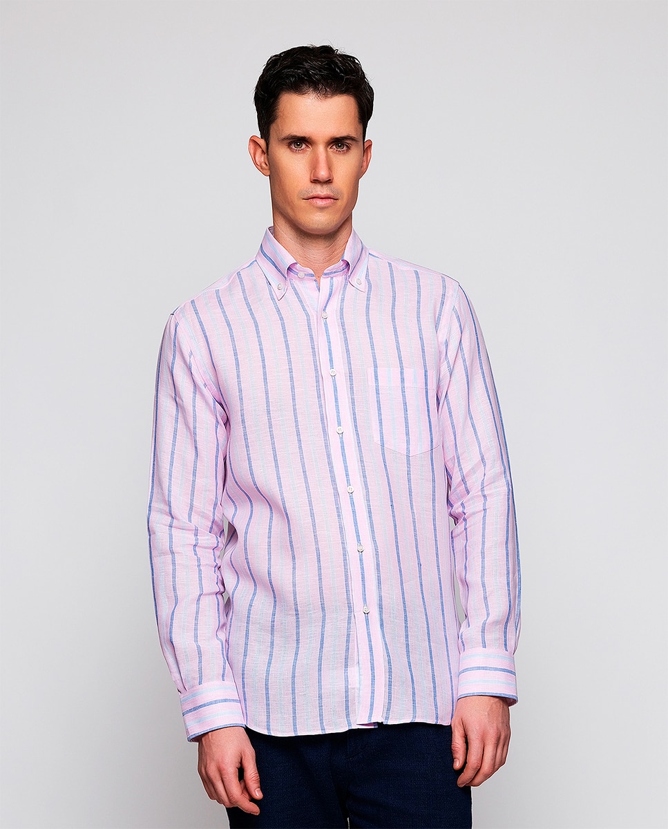 Imagem 0 de Camisa Casual às Riscas com Manga Comprida