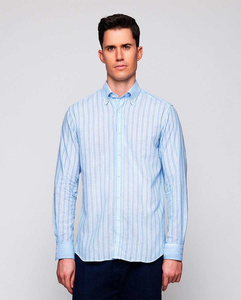 Camisa de hombre casual manga larga rayas - Mirto - Azul claro Azul claro-1