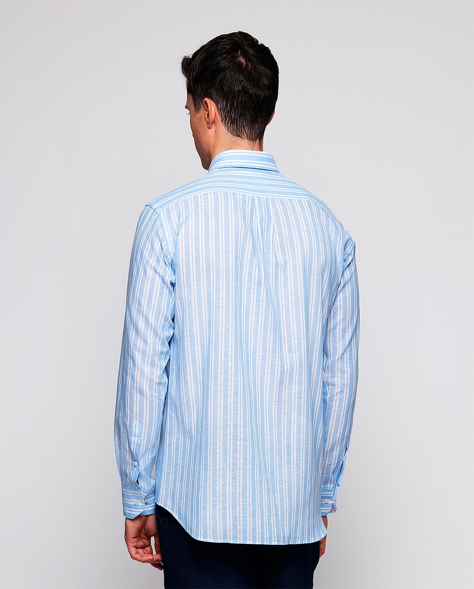 Camisa de hombre casual manga larga rayas - Mirto - Azul claro Azul claro-2