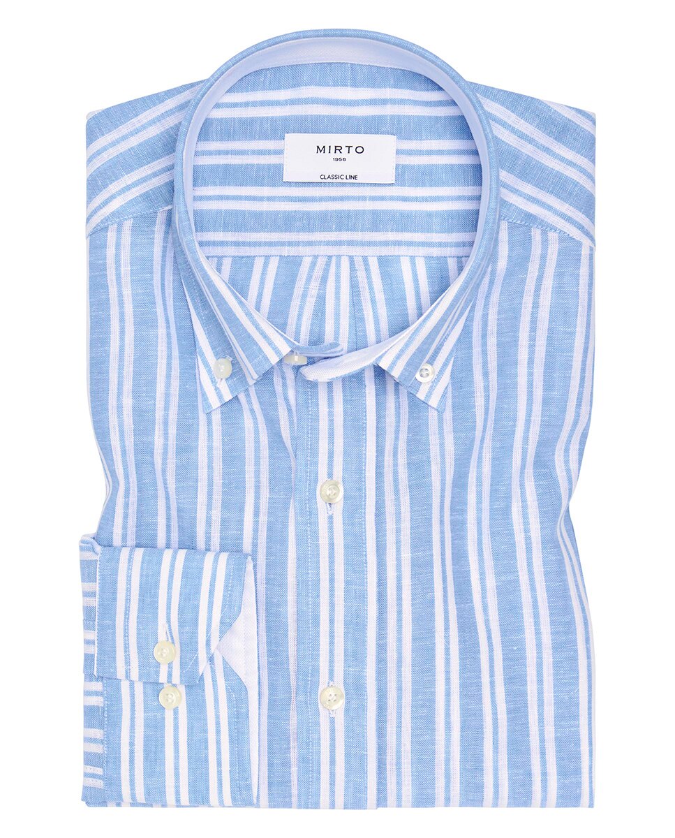 Camisa de hombre casual manga larga rayas - Mirto - Azul claro Azul claro-3