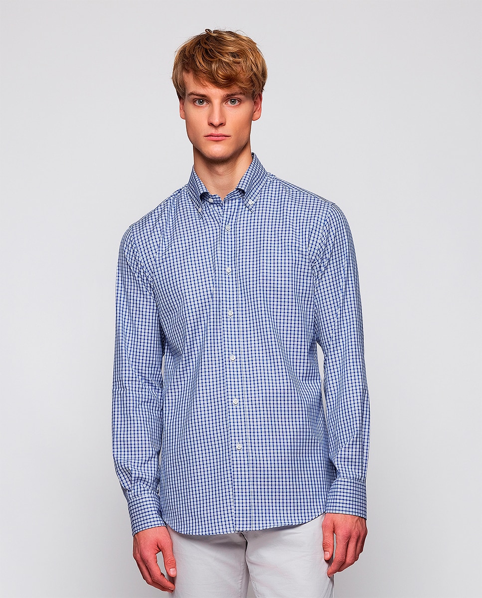 Camisa Casual de Manga Comprida Azul-1