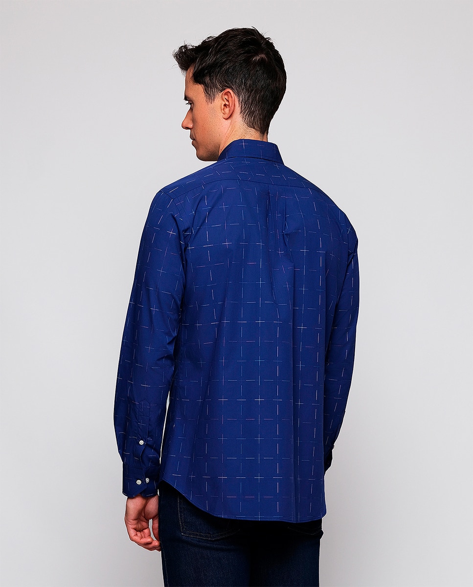 Camisa Casual de Manga Comprida aos Quadrados Azul-marinho-2