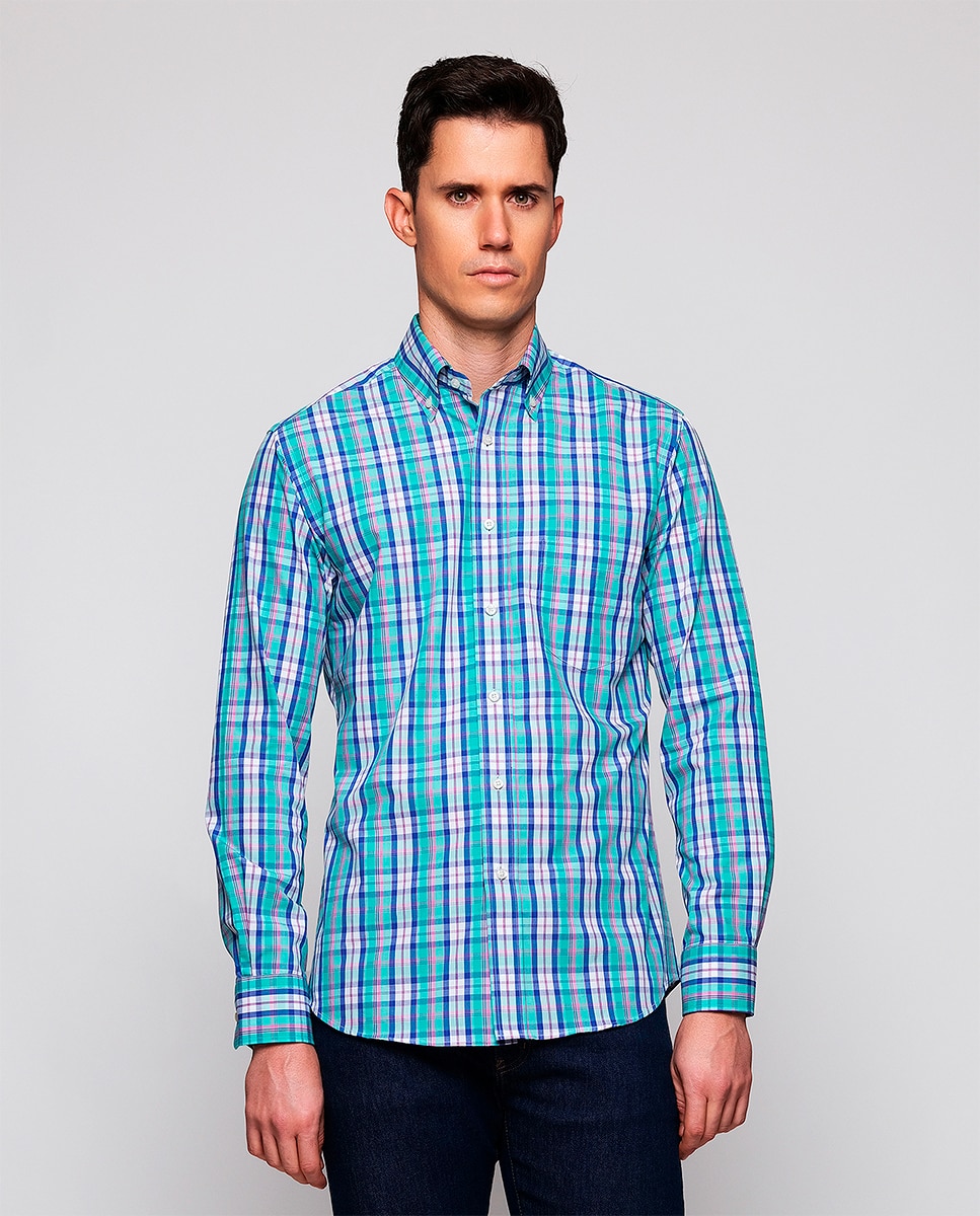 Imagem 0 de Camisa Casual de Manga Comprida aos Quadrados