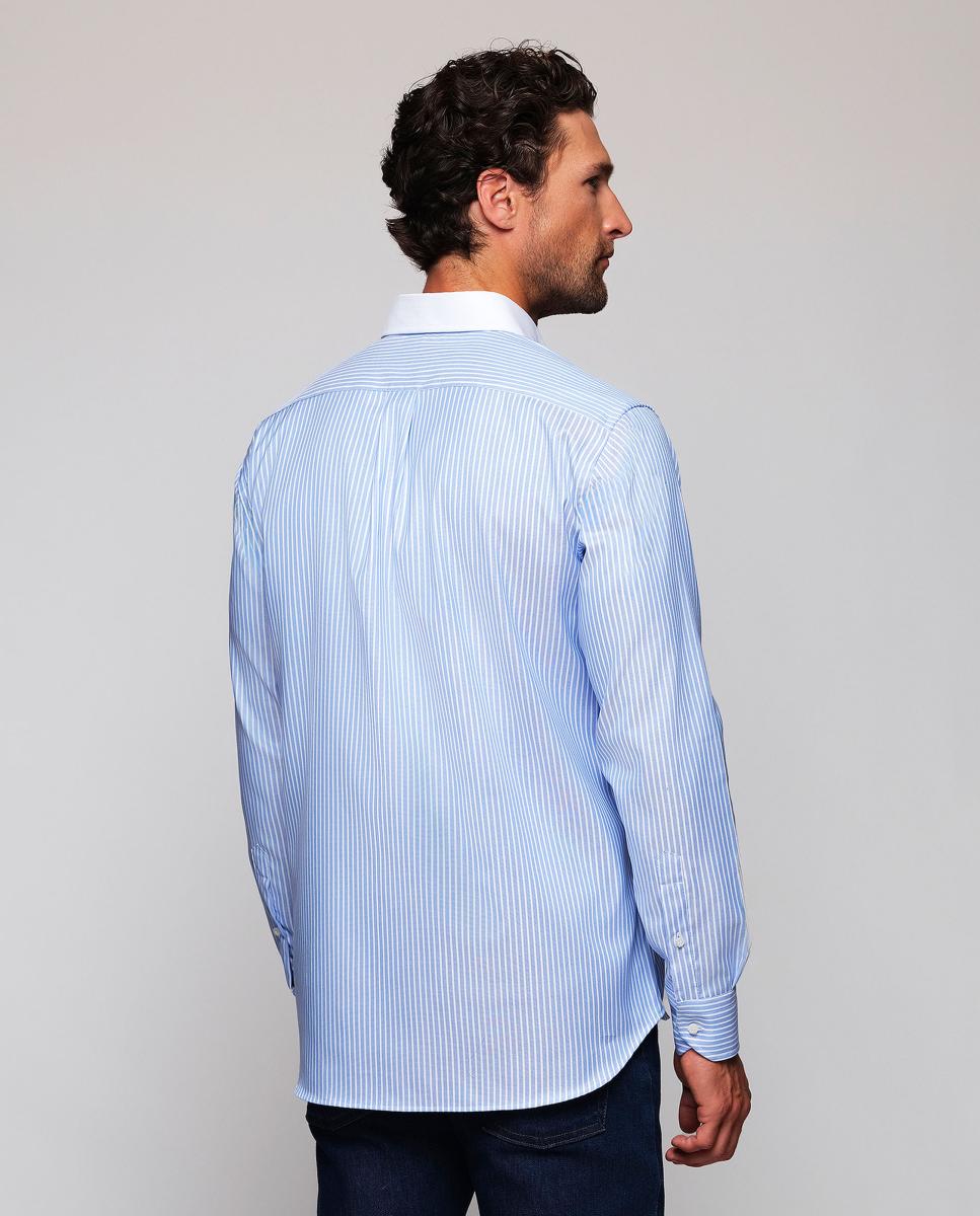 Camisa casual de hombre rayas cuello blanco con botones - Mirto - Azul claro Azul claro-2