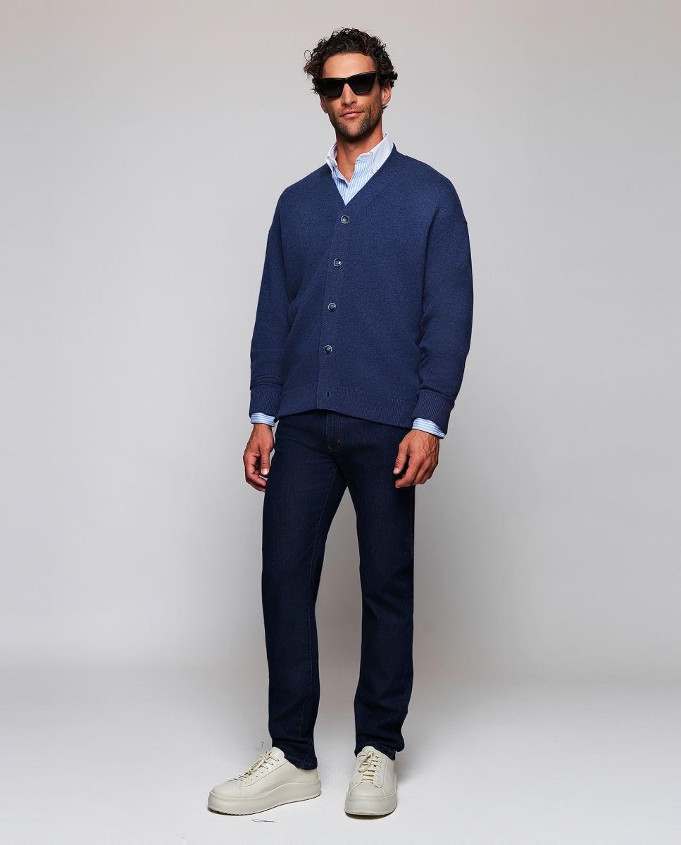 Camisa casual de hombre rayas cuello blanco con botones - Mirto - Azul claro Azul claro-5