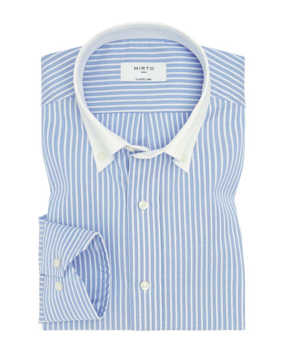 Camisa casual de hombre rayas cuello blanco con botones - Mirto - Azul claro Azul claro-3