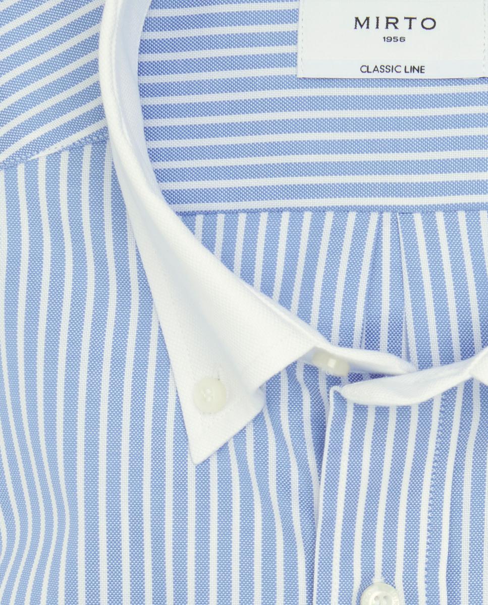 Camisa casual de hombre rayas cuello blanco con botones - Mirto - Azul claro Azul claro-4
