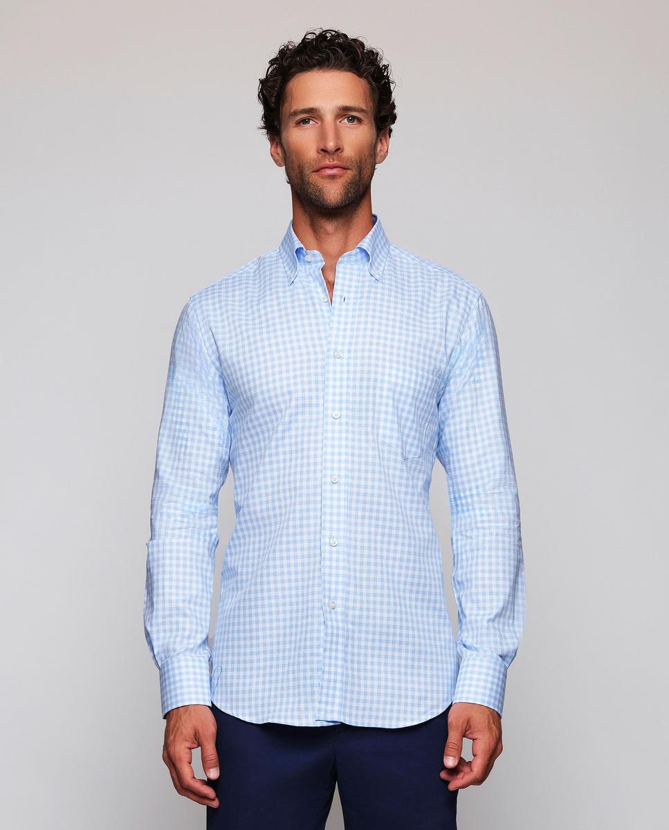 Camisa casual de hombre cuadros cuello con botones - Mirto - Azul claro Azul claro-1
