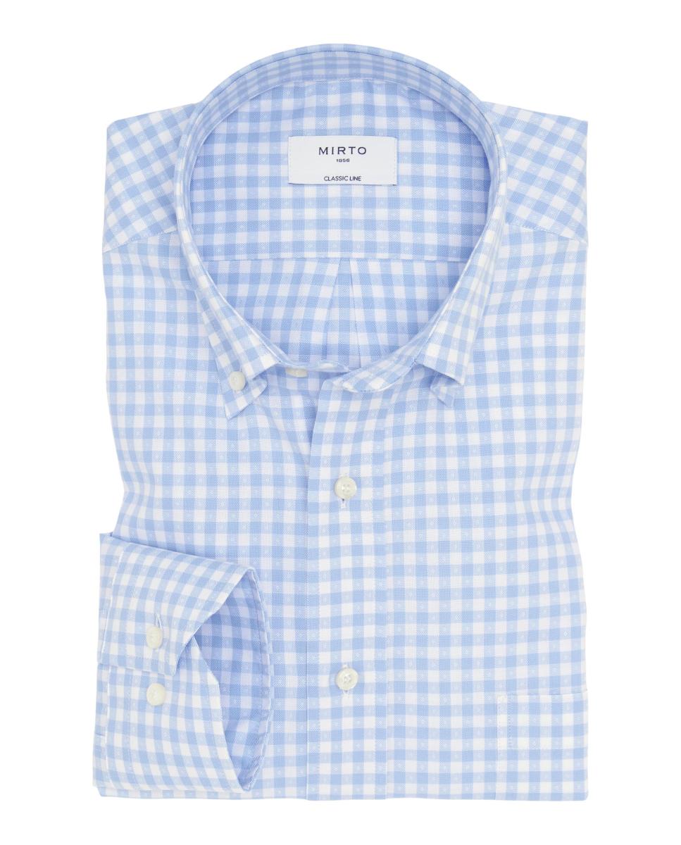 Camisa casual de hombre cuadros cuello con botones - Mirto - Azul claro Azul claro-3
