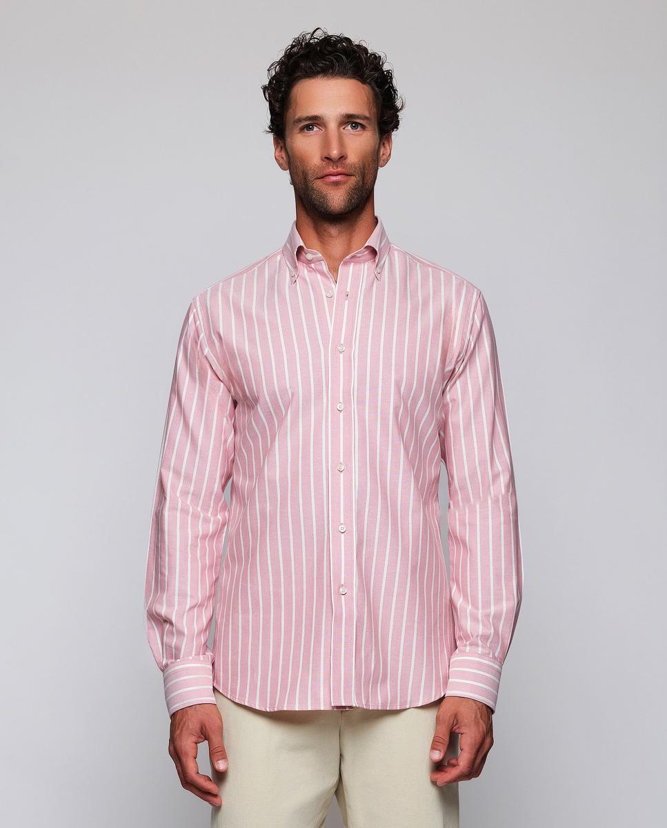 Camisa casual de hombre cuello con botones - Mirto - Rosa Rosa-1