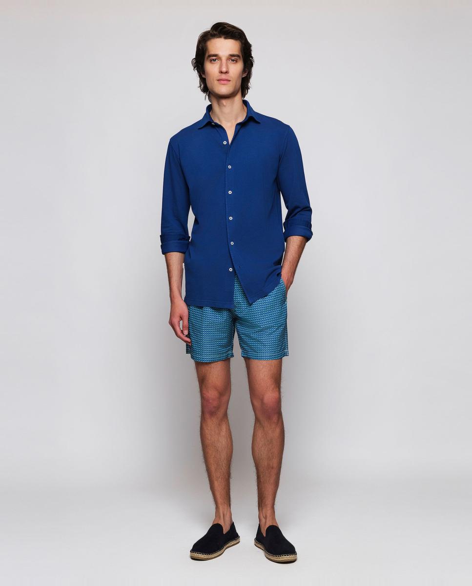 Camisa de Malha de Algodão sem Bolso Azul-marinho-5