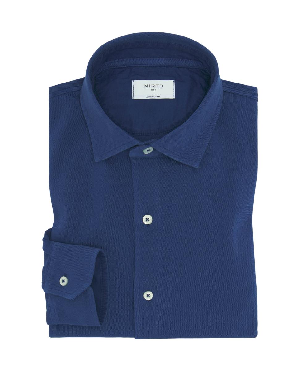Camisa de Malha de Algodão sem Bolso Azul-marinho-3