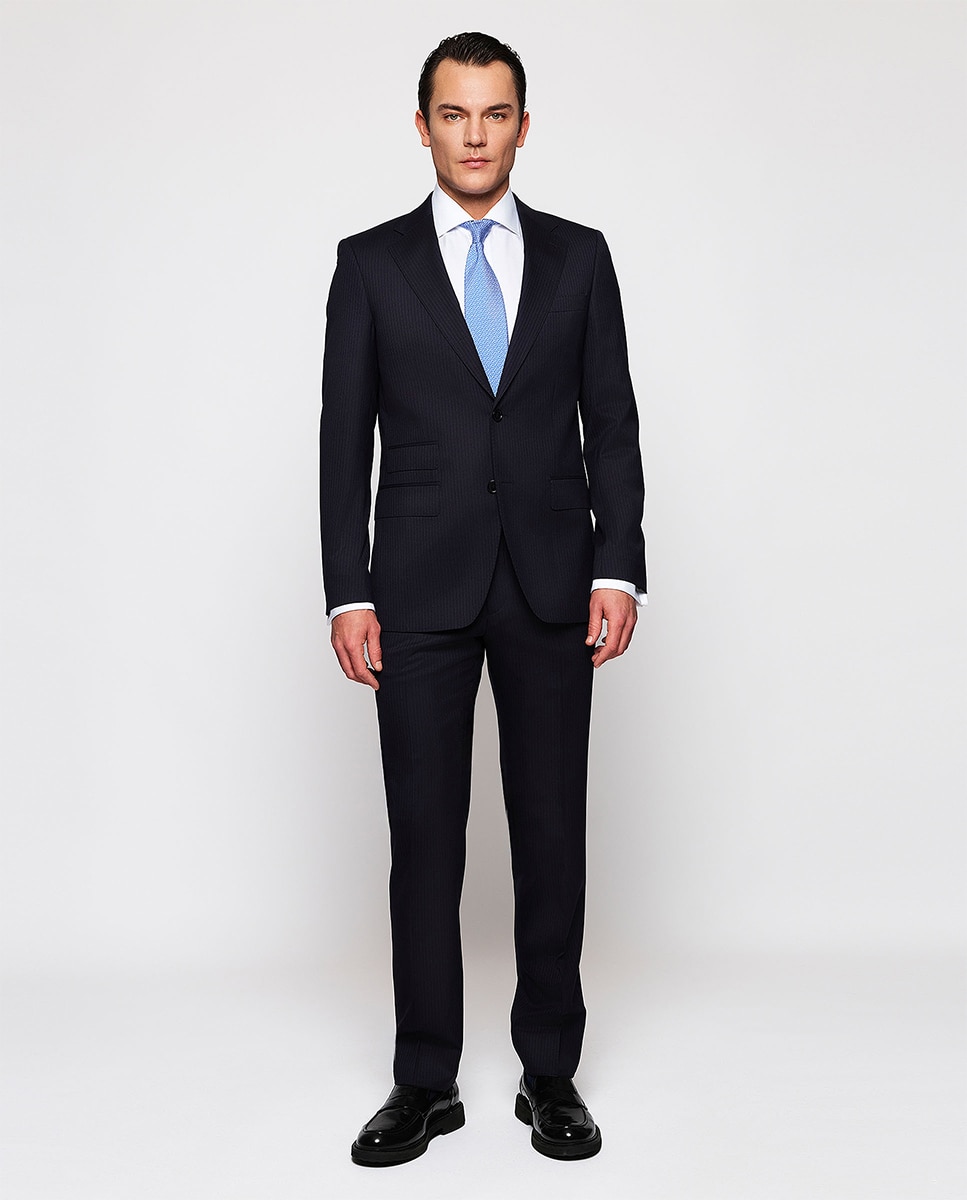 Fato Regular Fit com Risca Diplomática Azul-marinho-5