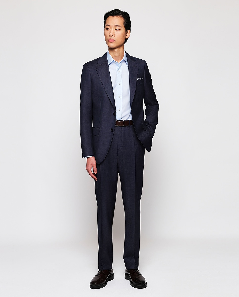 Fato Regular Fit com Favos de Mel Azul-3