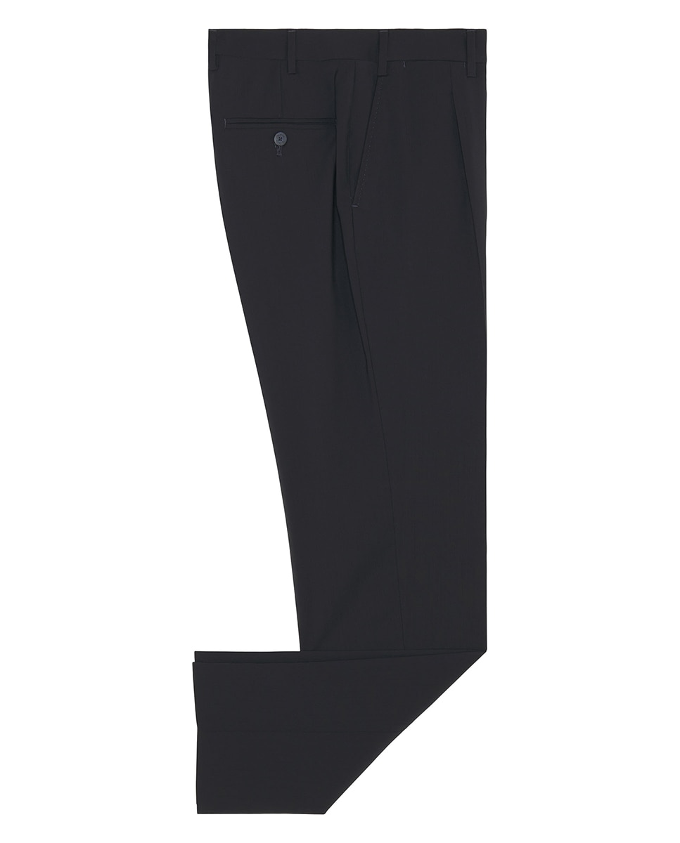 Calças Formais Regular Fit de Lã Lisas Azul-marinho-4