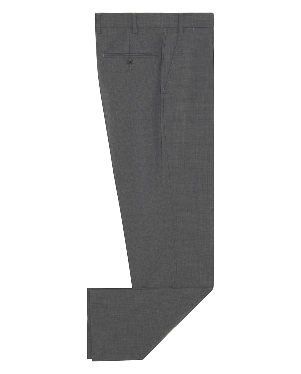 Calças Formais Regular Fit de Lã Lisas Cinzento-4