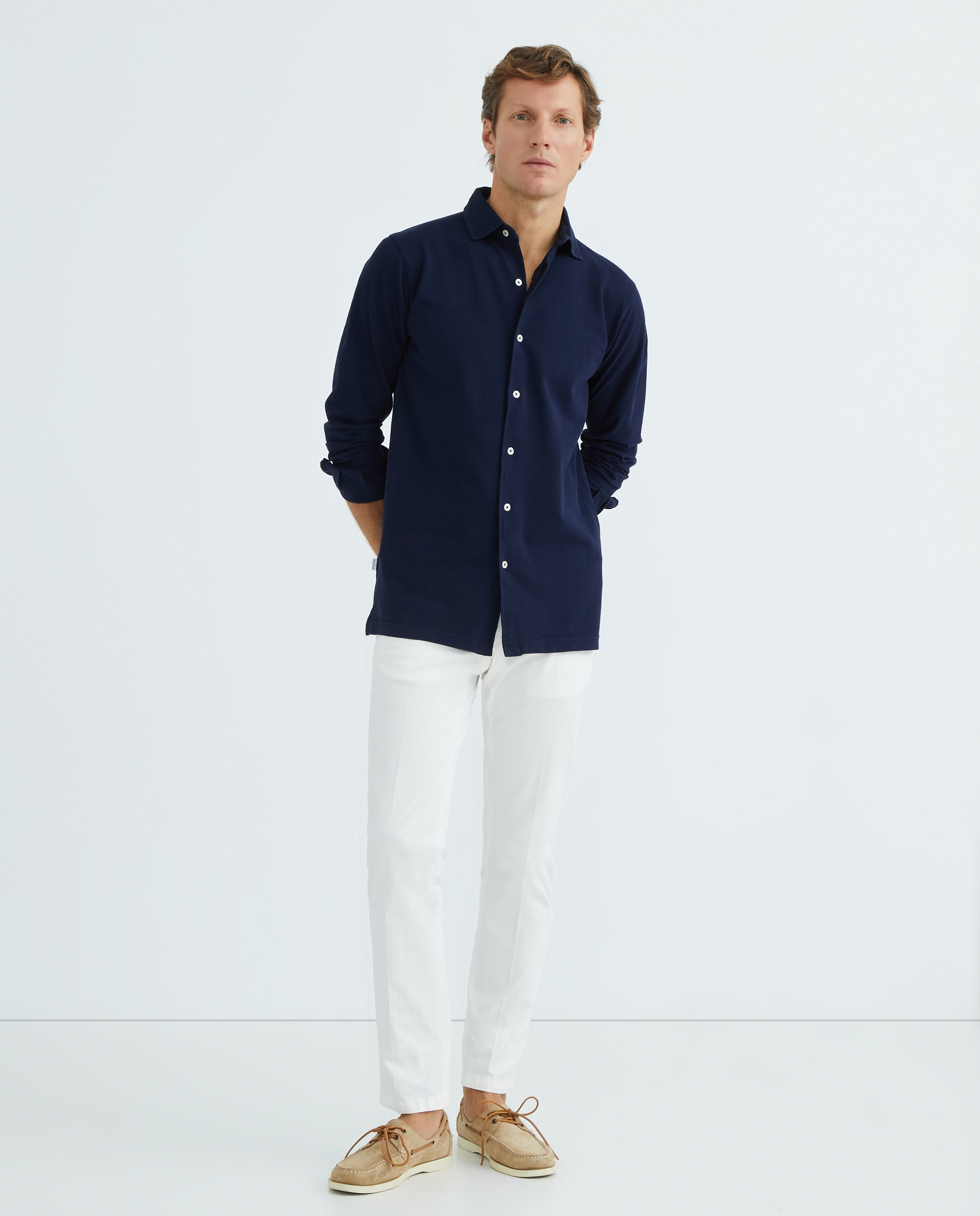 Pantalón hombre chino regular fit algodón strech liso azul marino - Mirto - Blanco Blanco-1