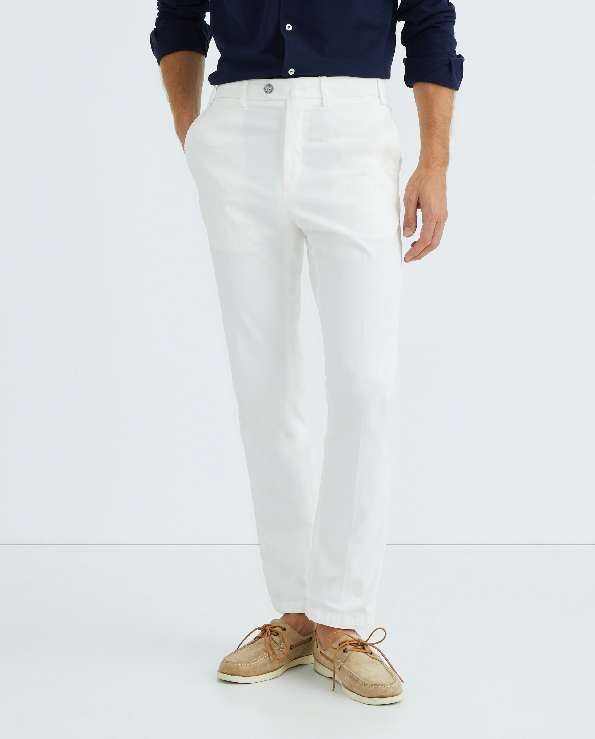 Pantalón hombre chino regular fit algodón strech liso azul marino - Mirto - Blanco Blanco-2