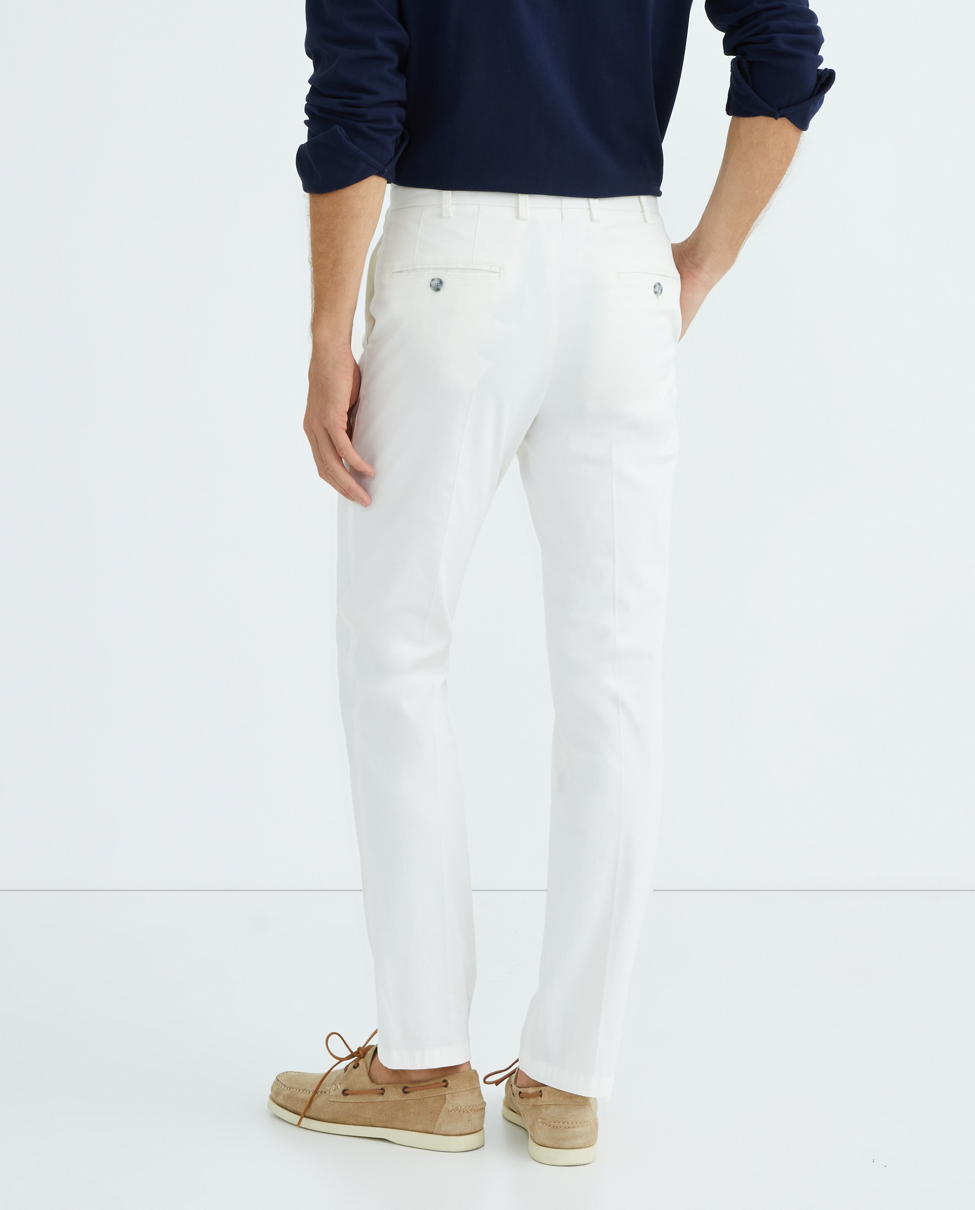 Pantalón hombre chino regular fit algodón strech liso azul marino - Mirto - Blanco Blanco-3