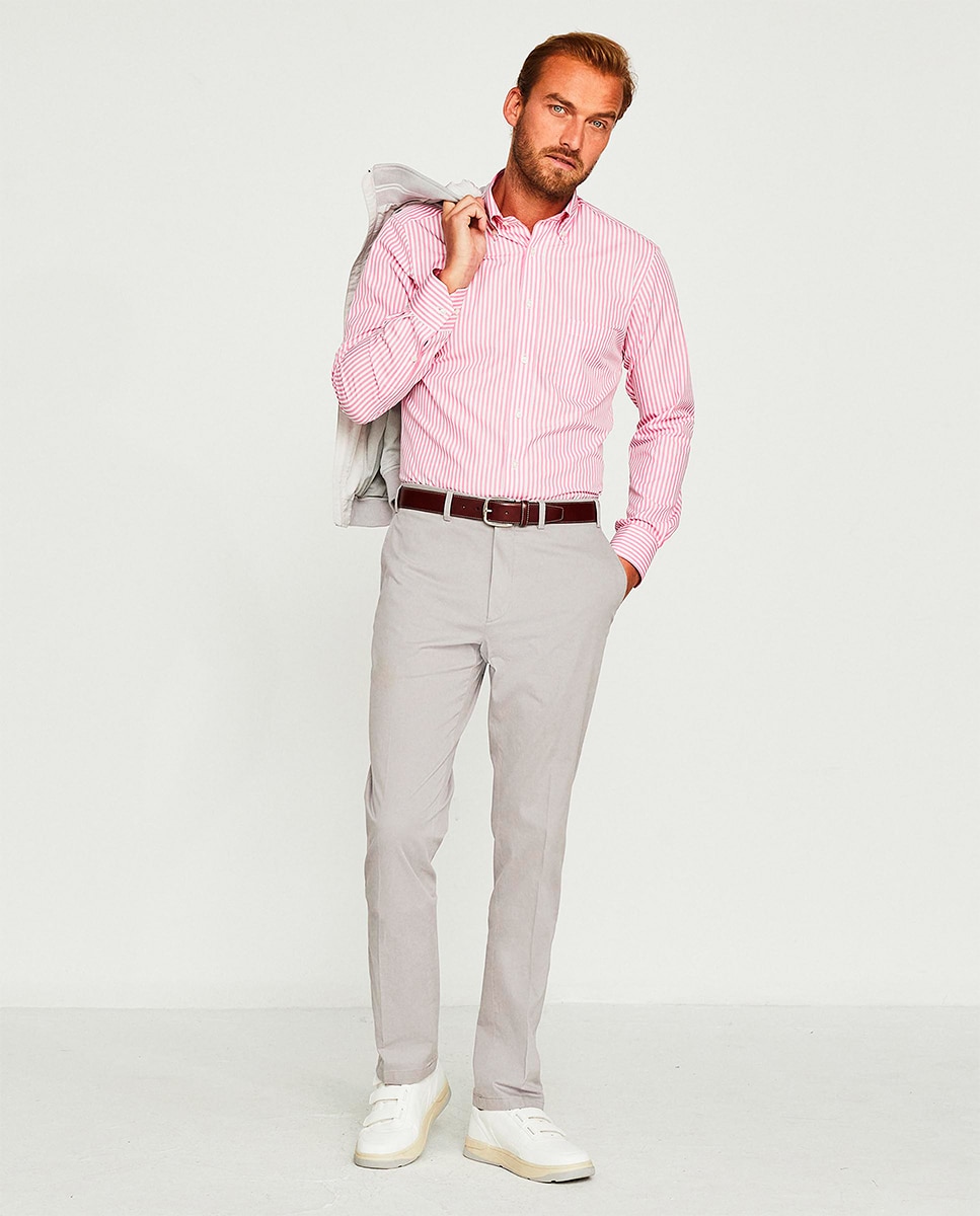 Pantalón hombre chino regular fit algodón strech liso azul marino - Mirto - Gris Gris-1