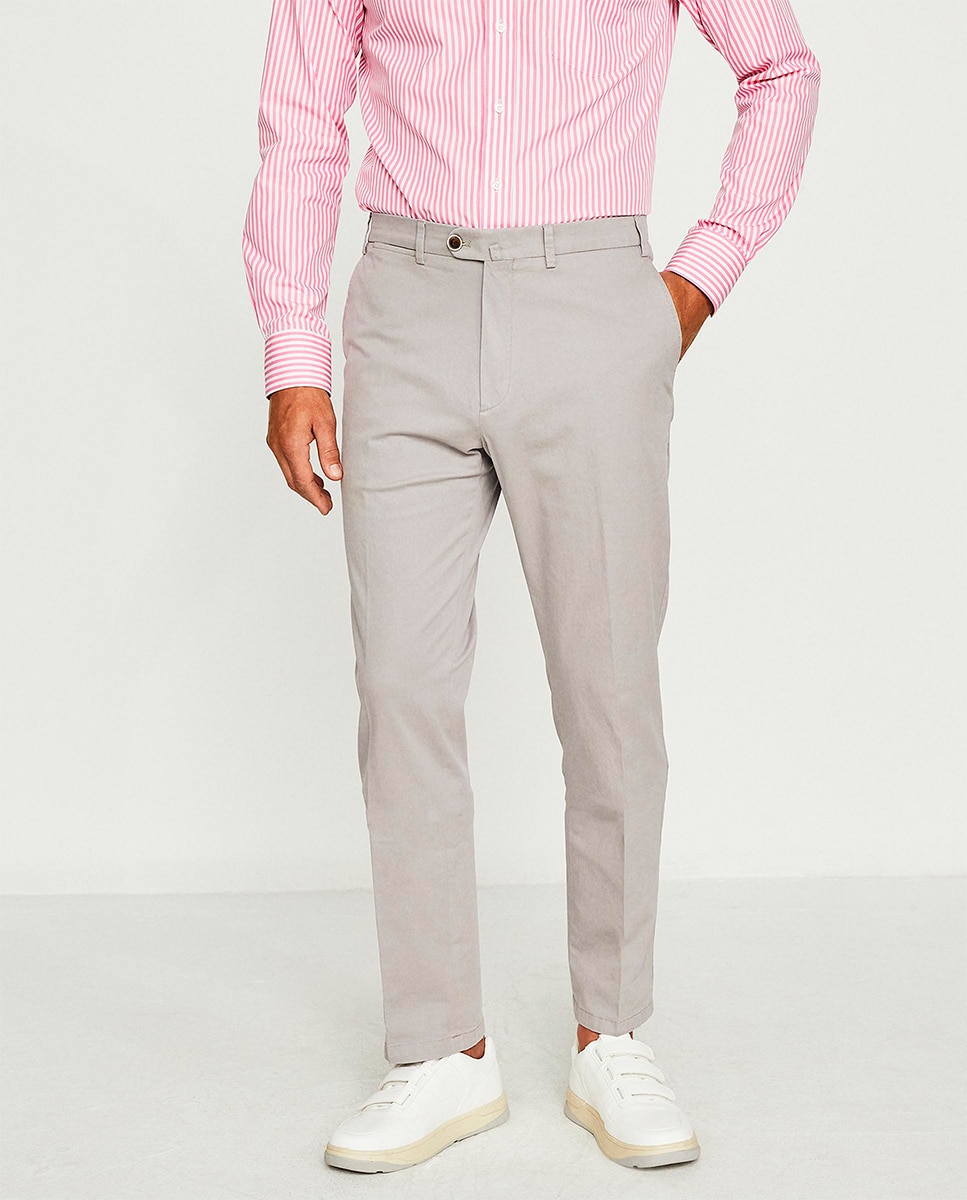 Pantalón hombre chino regular fit algodón strech liso azul marino - Mirto - Gris Gris-2