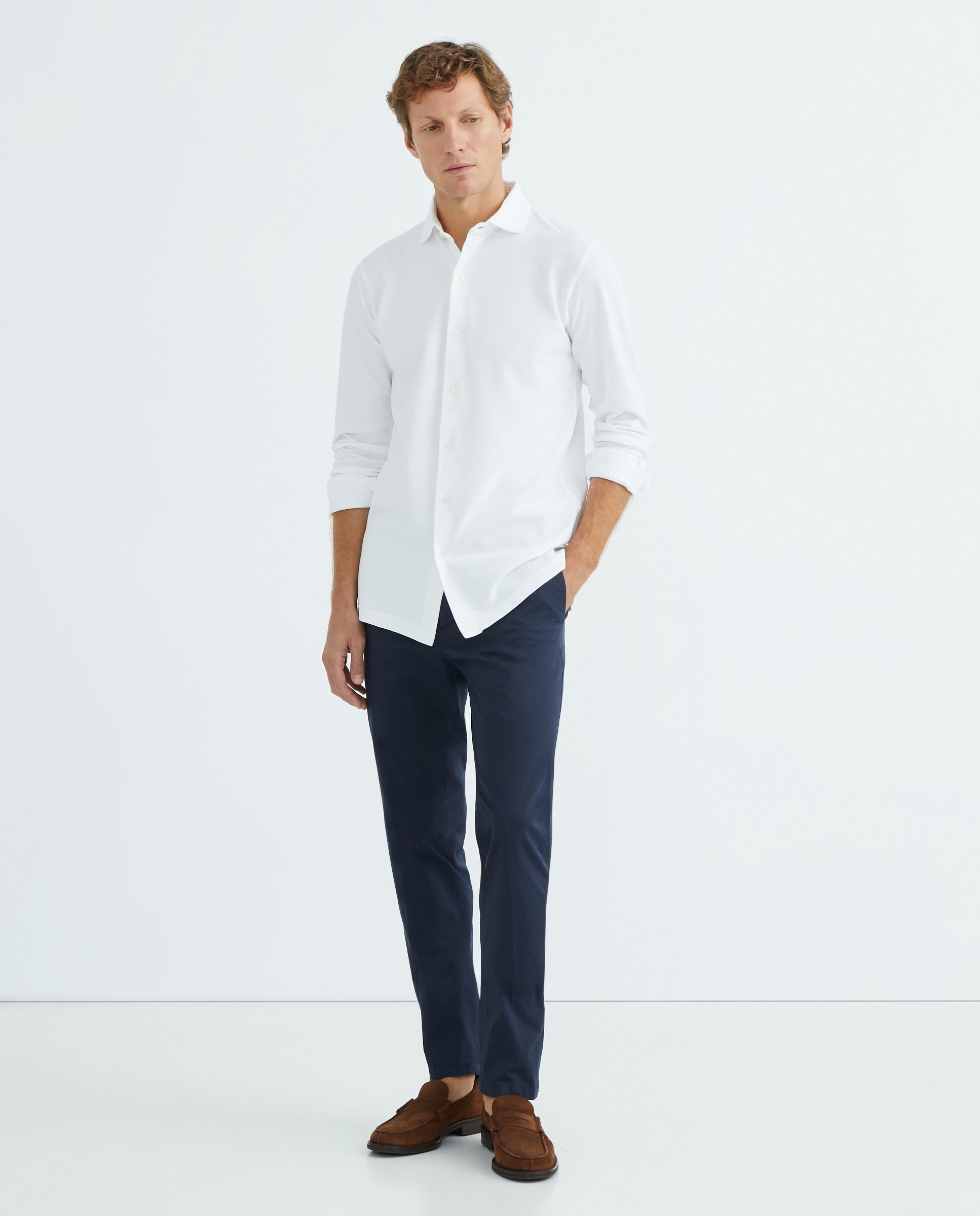 Calças Chino Regular Fit Lisas de Algodão Stretch - Azul-Marinho Azul-claro-1