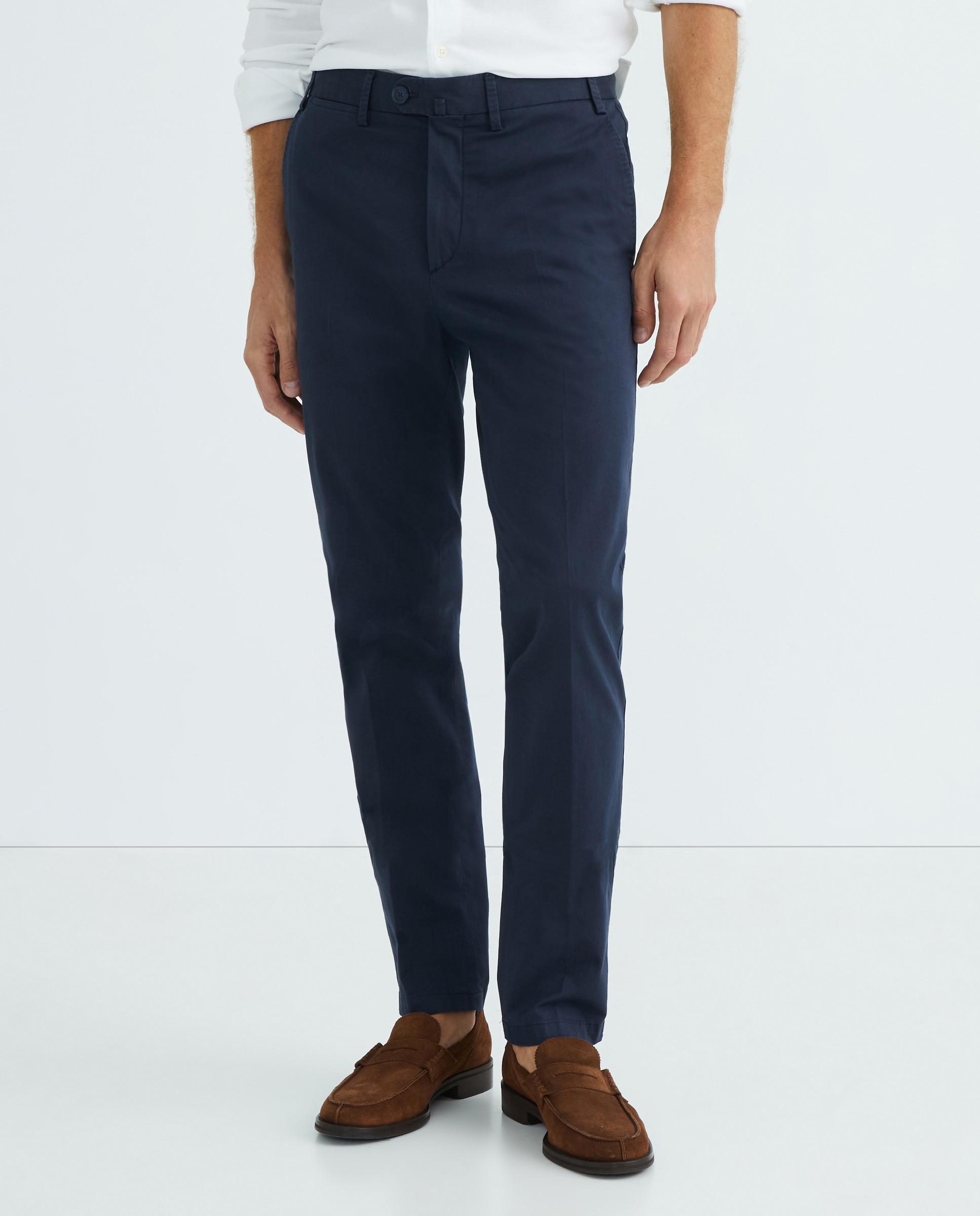 Calças Chino Regular Fit Lisas de Algodão Stretch - Azul-Marinho Azul-claro-2
