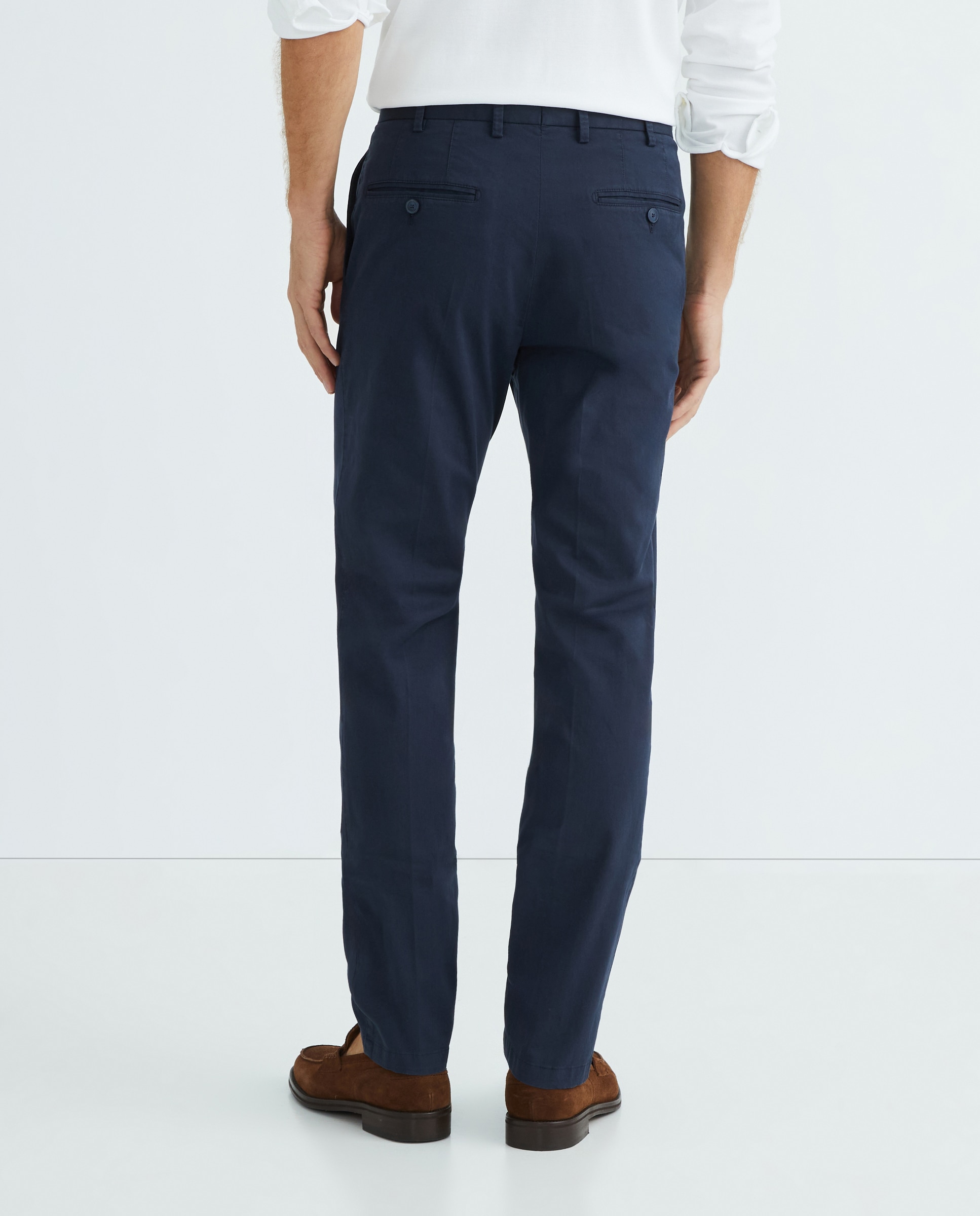 Calças Chino Regular Fit Lisas de Algodão Stretch - Azul-Marinho Azul-claro-3