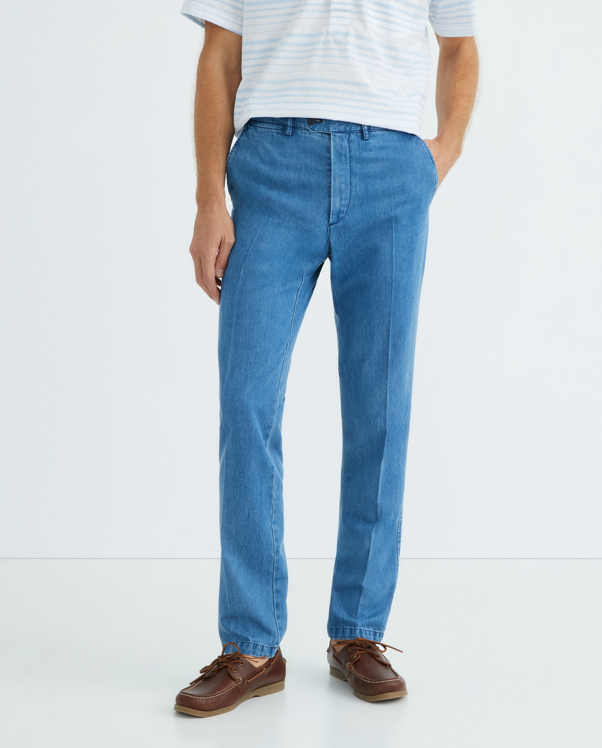 Calças Chino Regular Fit Lisas em Cetim de Algodão Stretch - Azul-Marinho Azul-índigo-2