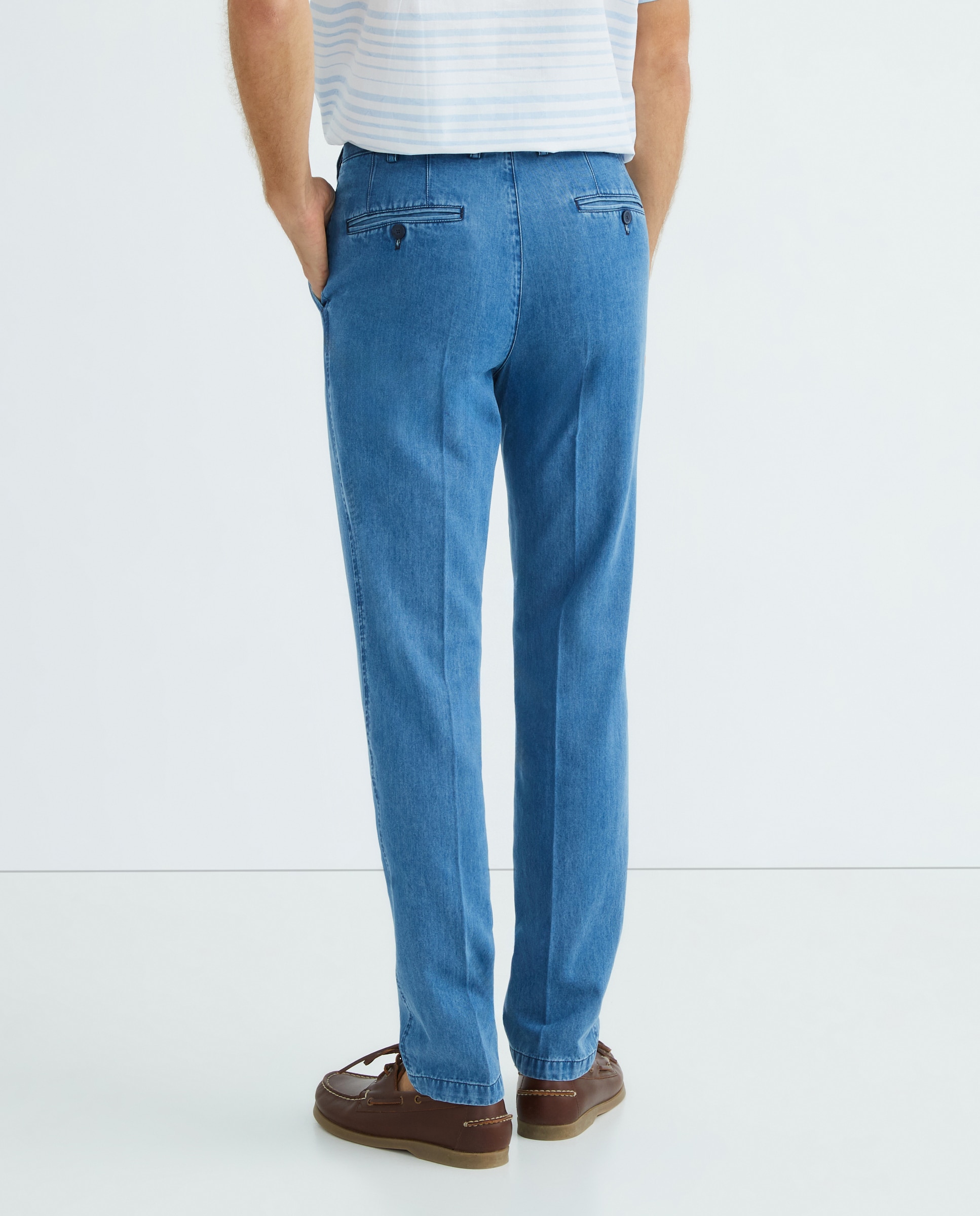 Calças Chino Regular Fit Lisas em Cetim de Algodão Stretch - Azul-Marinho Azul-índigo-3
