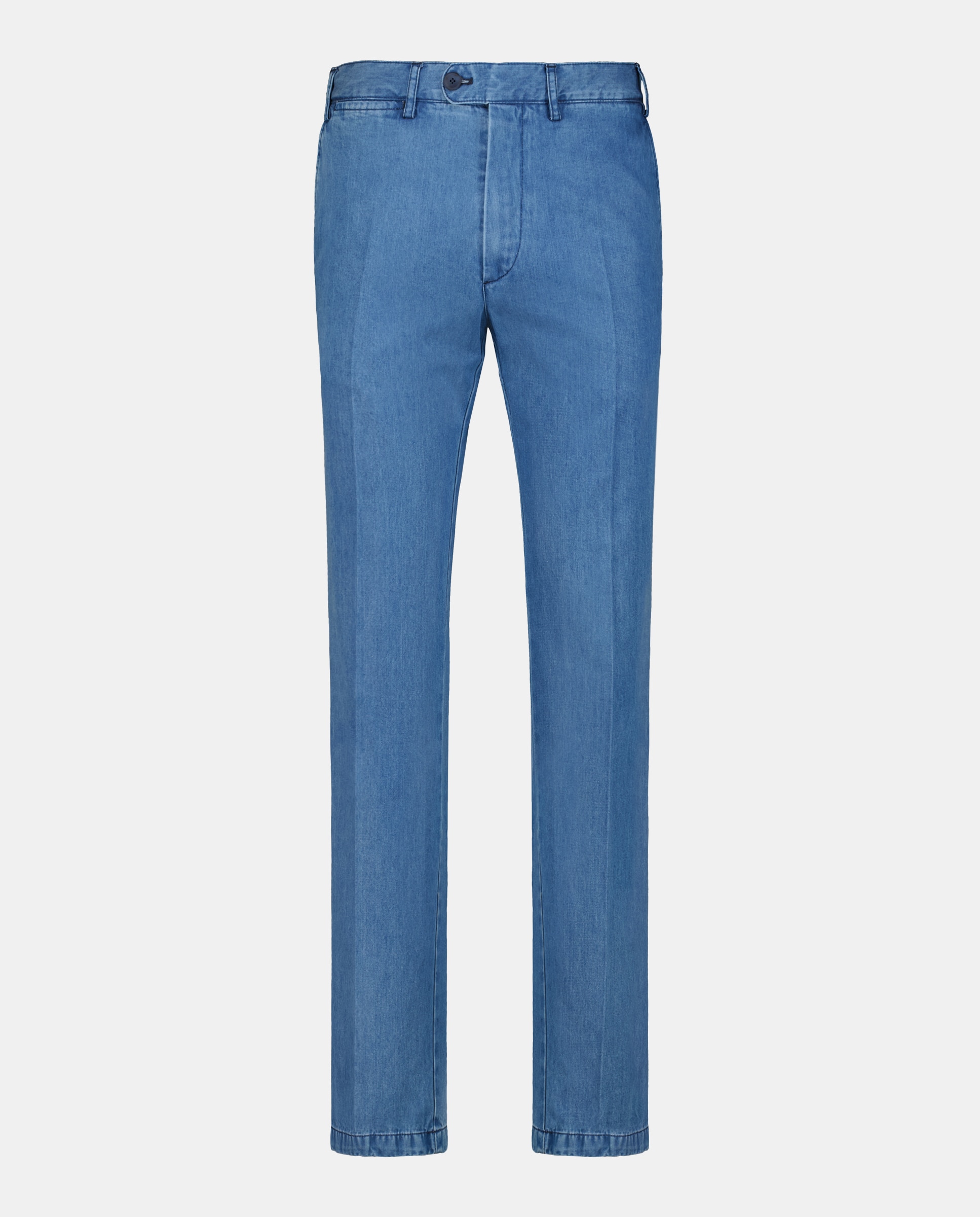 Calças Chino Regular Fit Lisas em Cetim de Algodão Stretch - Azul-Marinho Azul-índigo-4