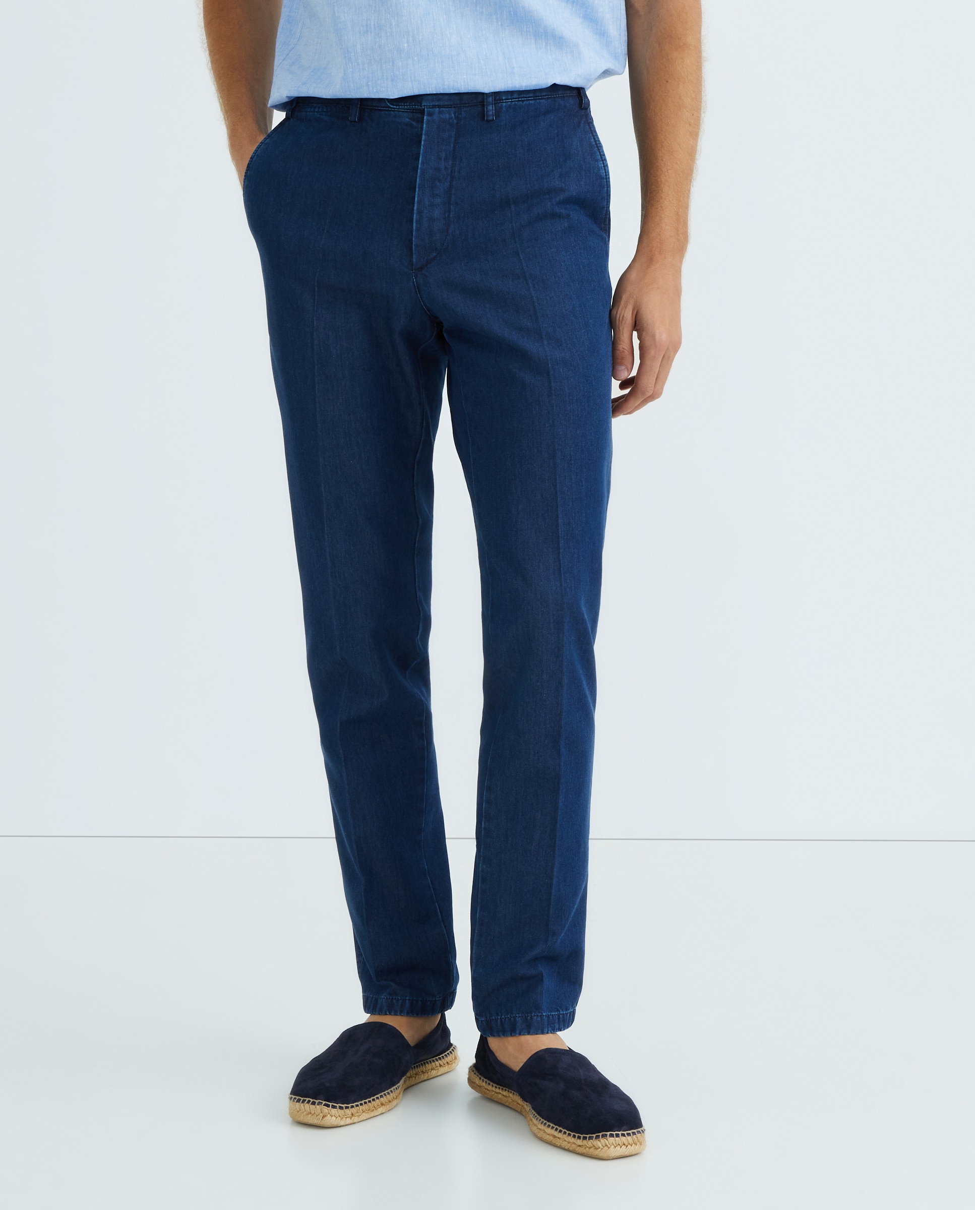 Calças Chino Regular Fit Lisas em Cetim de Algodão Stretch - Azul-Marinho Azul-índigo-2