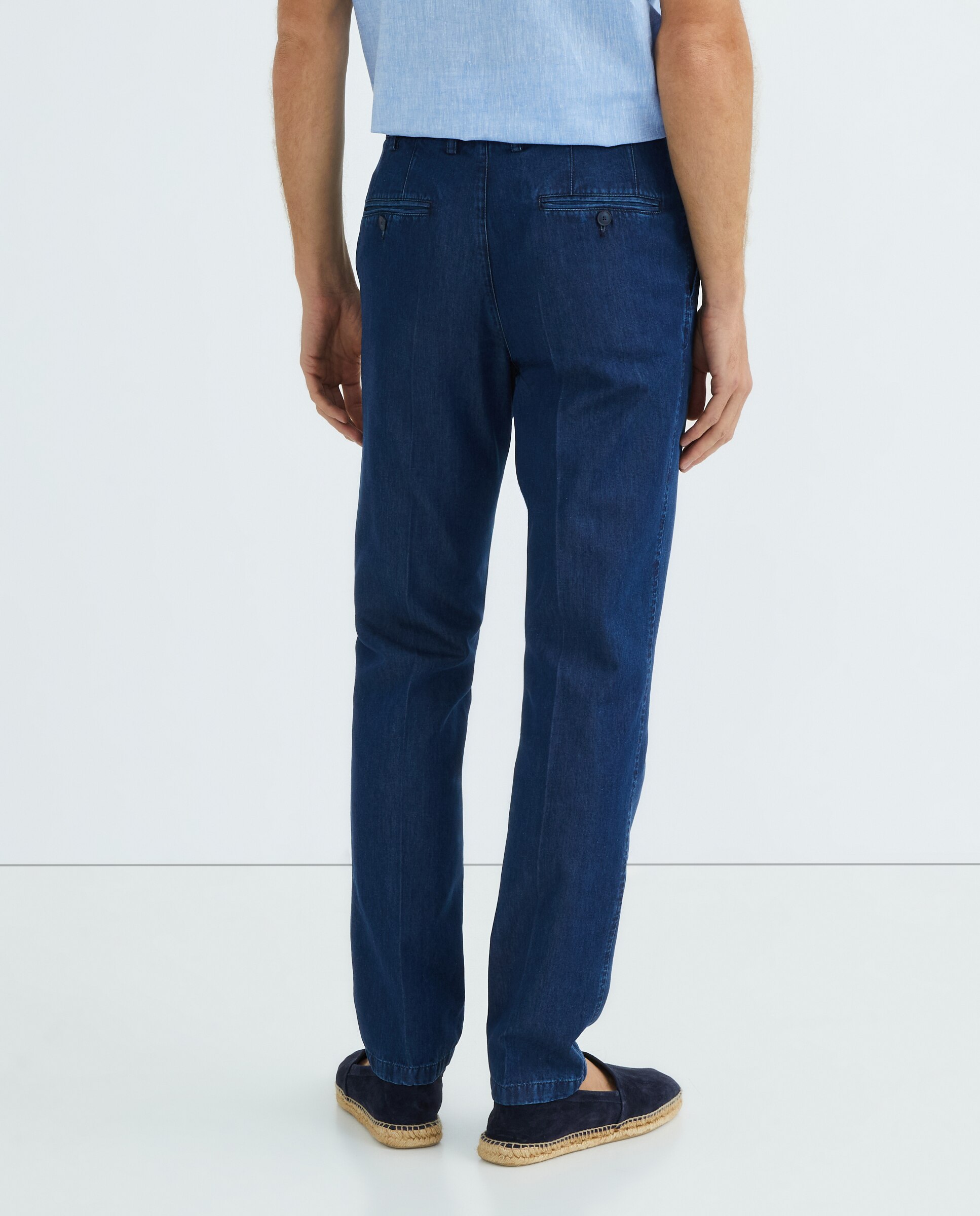 Calças Chino Regular Fit Lisas em Cetim de Algodão Stretch - Azul-Marinho Azul-índigo-3
