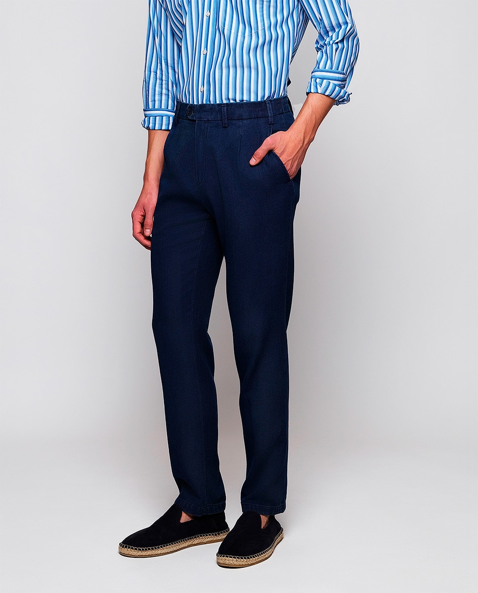 Calças Chino Custom Fit com Estrutura Azul-índigo-2