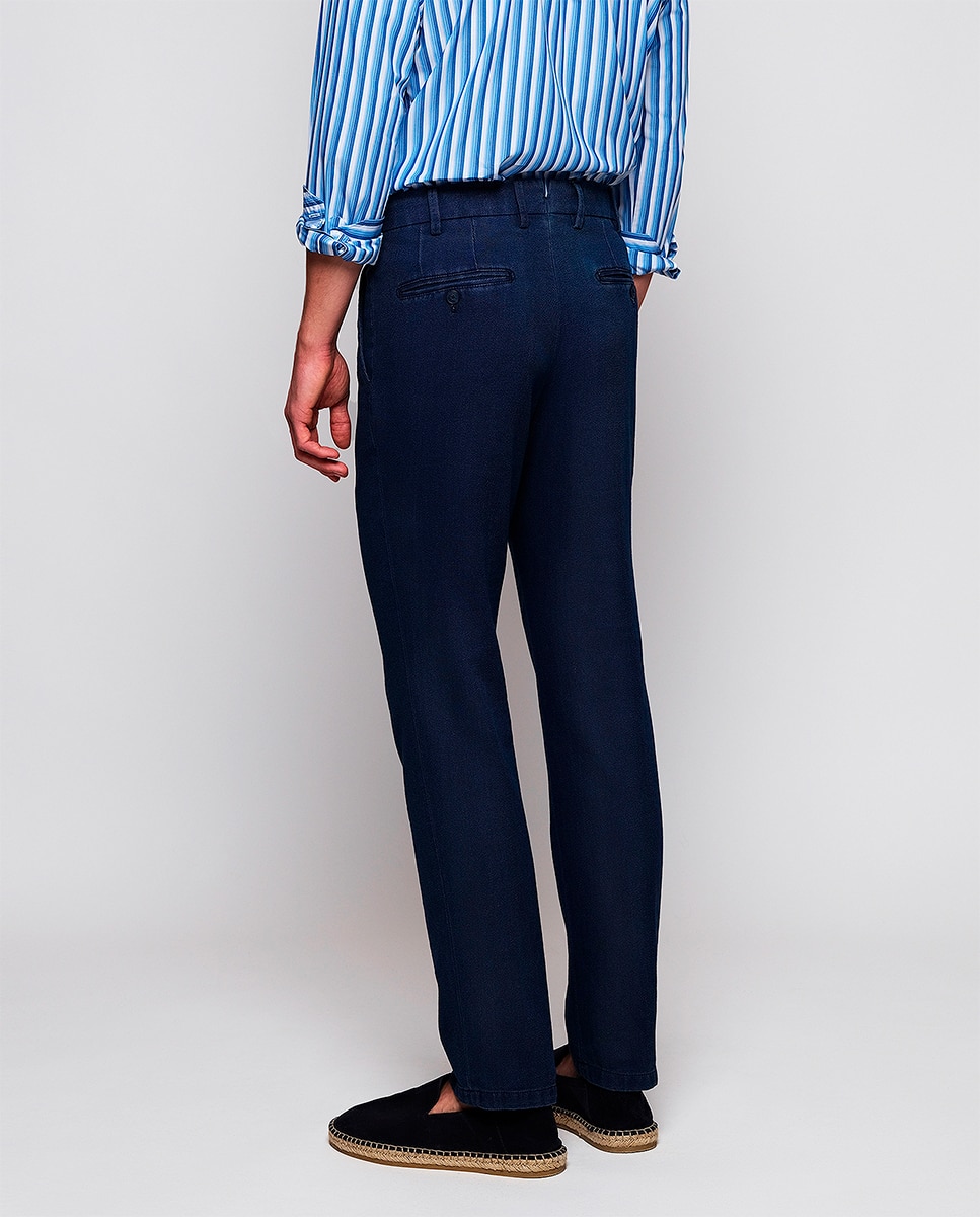 Calças Chino Custom Fit com Estrutura Azul-índigo-3