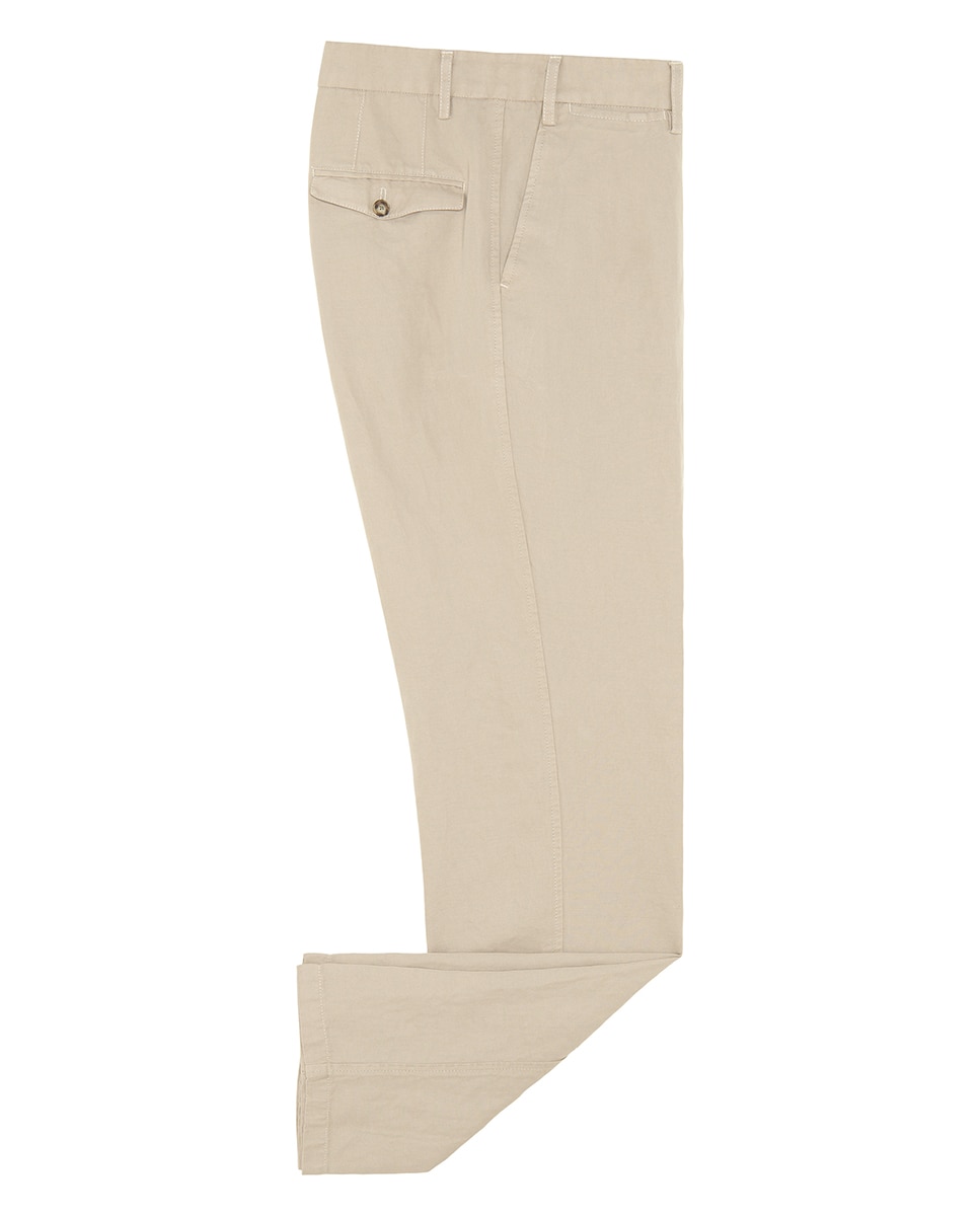 Calças Chino Custom Fit em Mistura de Linho Bege-4