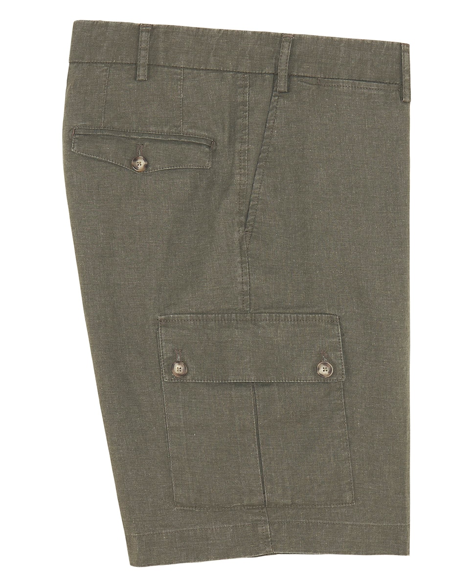 Bermudas Cargo Regular Fit com Efeito de Linho Verde-4