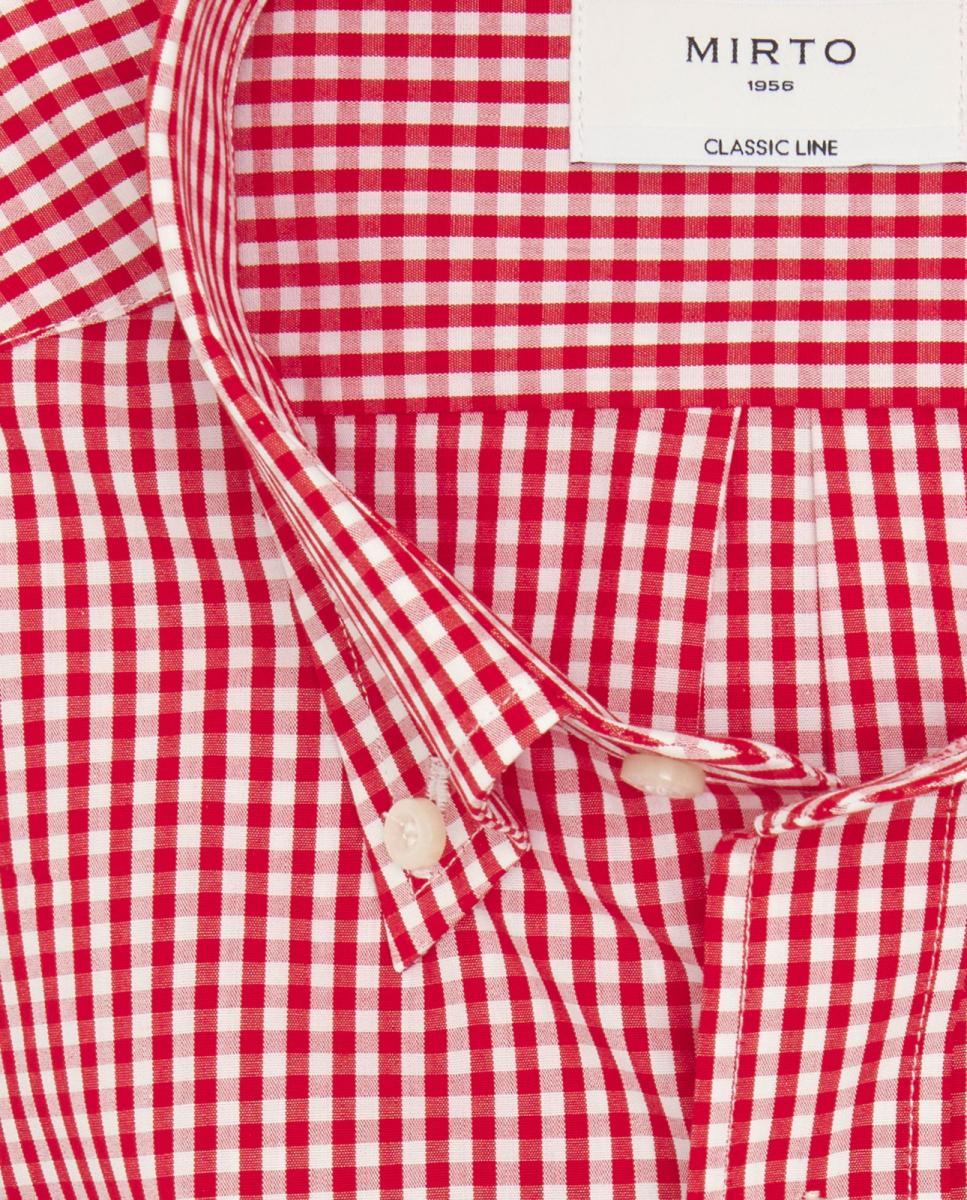 Camisa Casual de Manga Curta e aos Quadrados Vermelho-4
