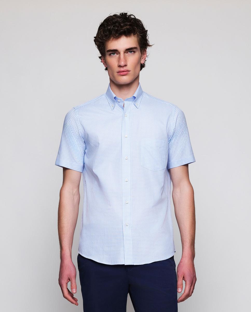 Imagem 0 de Camisa Casual de Manga Curta aos Quadrados Oxford