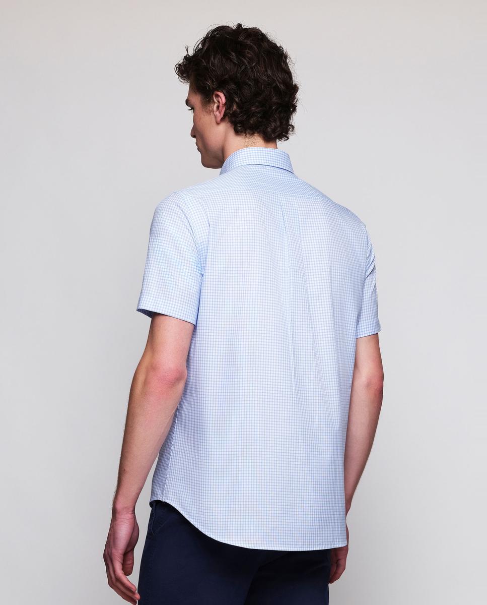 Camisa Casual de Manga Curta aos Quadrados Oxford Azul-claro-2