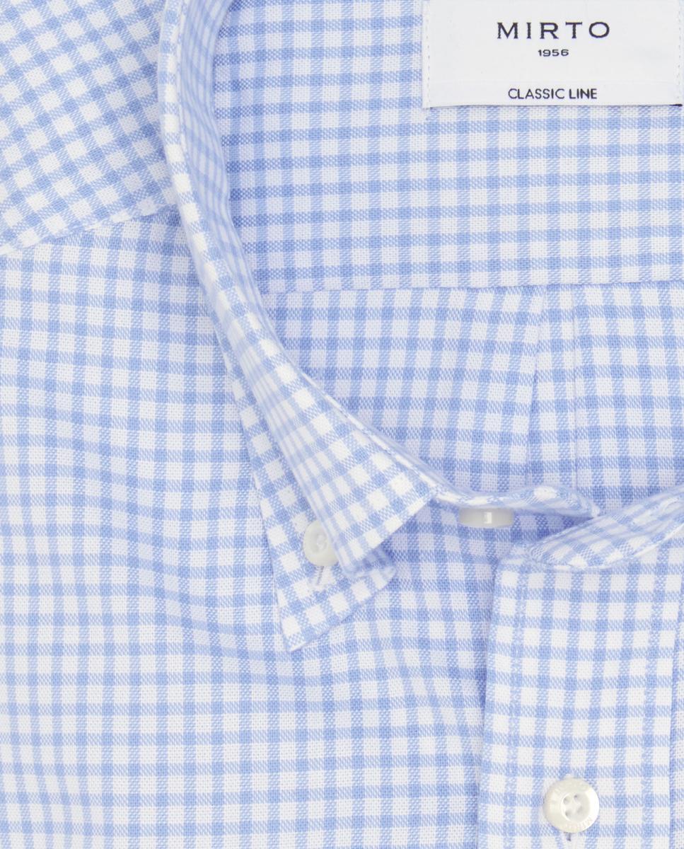 Camisa Casual de Manga Curta aos Quadrados Oxford Azul-claro-3