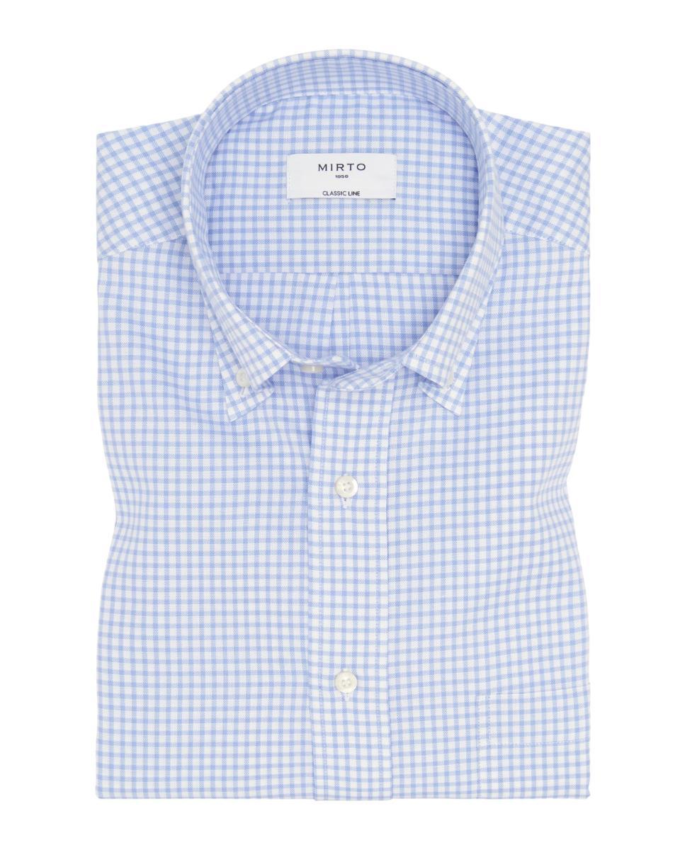 Camisa Casual de Manga Curta aos Quadrados Oxford Azul-claro-4